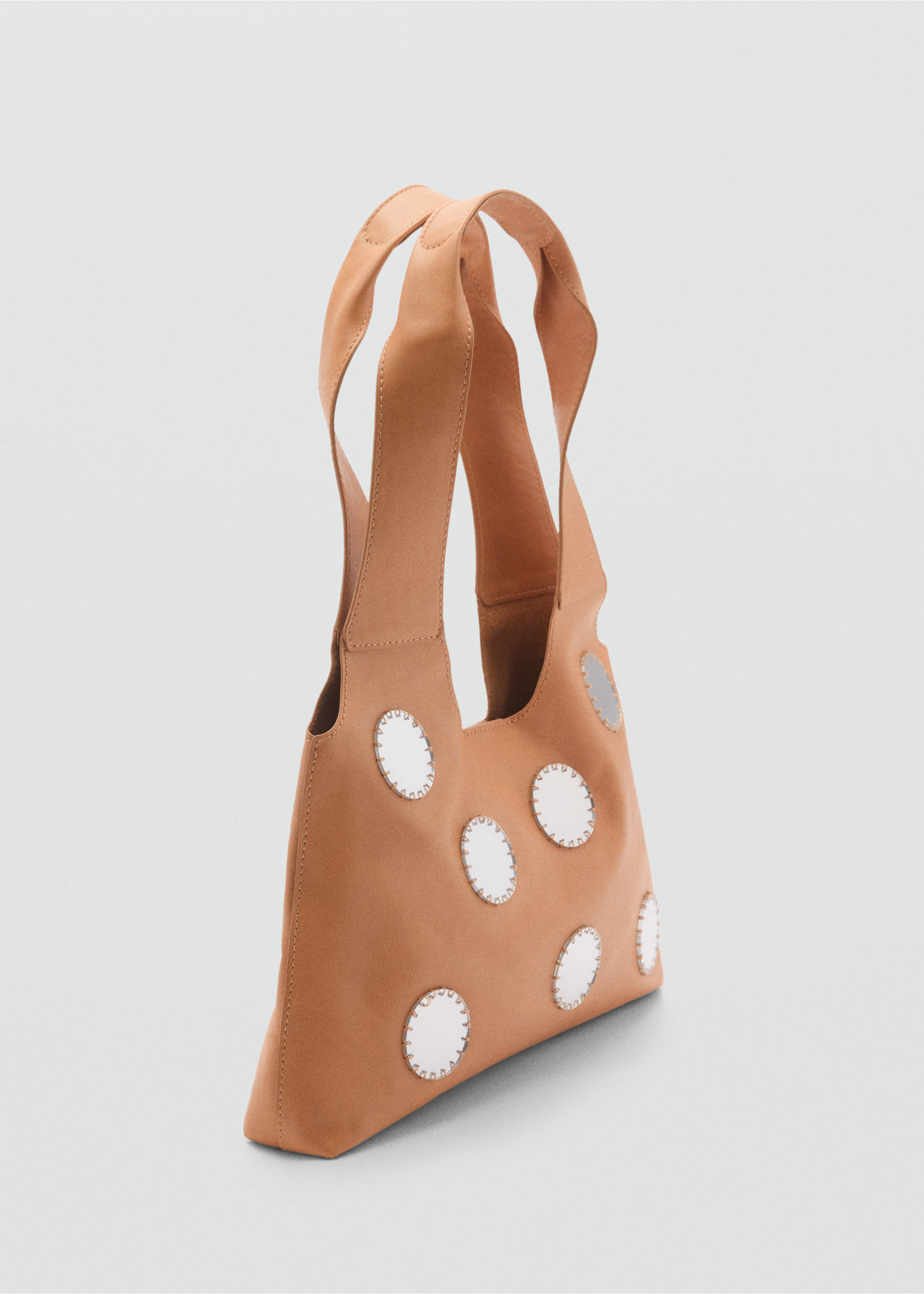 Leder-Schultertasche mit Spiegel-Pailletten - Mittlere Ansicht, Mittelbraun. Ref: 87004811-00.