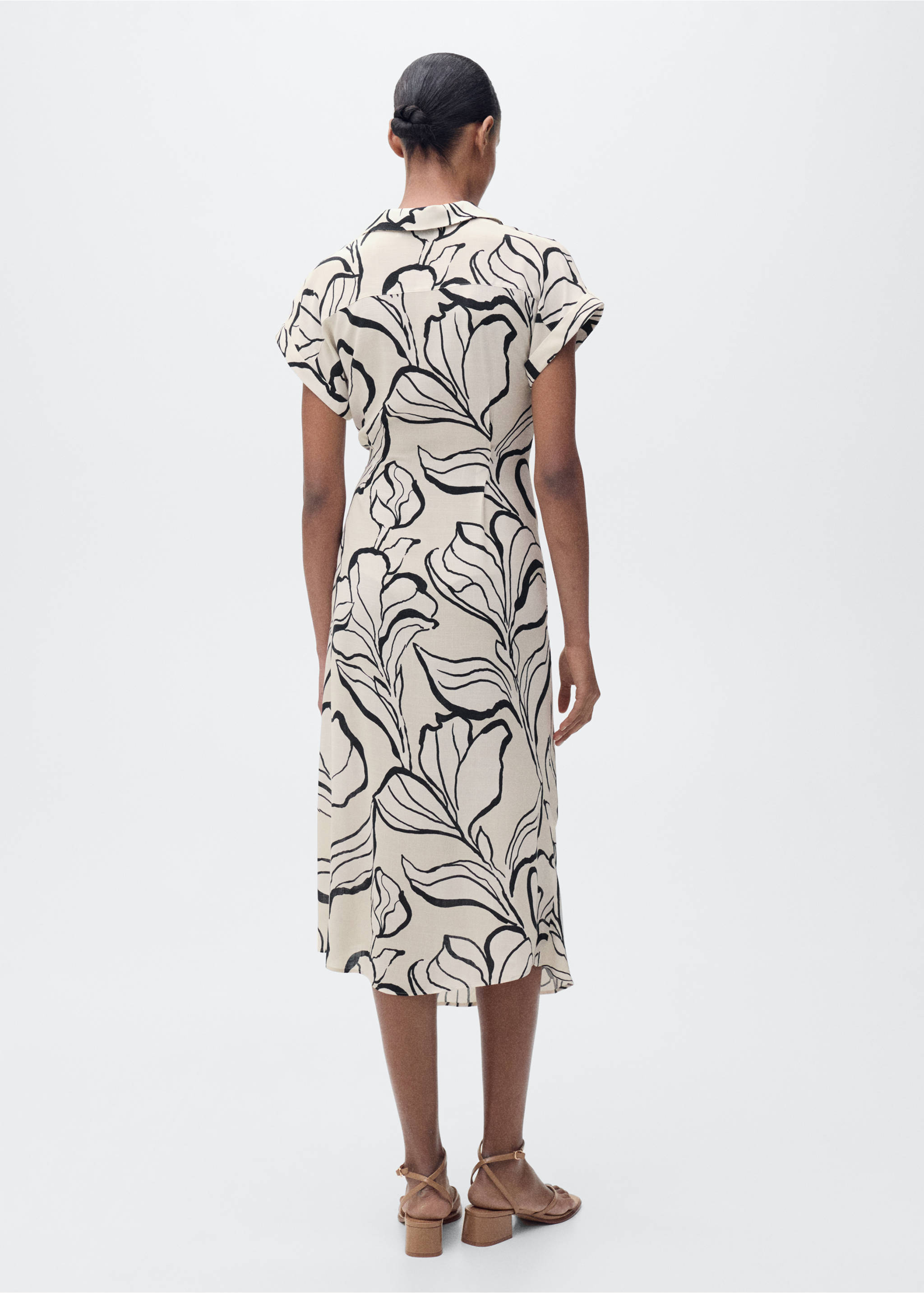 Printed dress with knot detail - Reverse of the article, Ecru. Ref: 87004814-00.