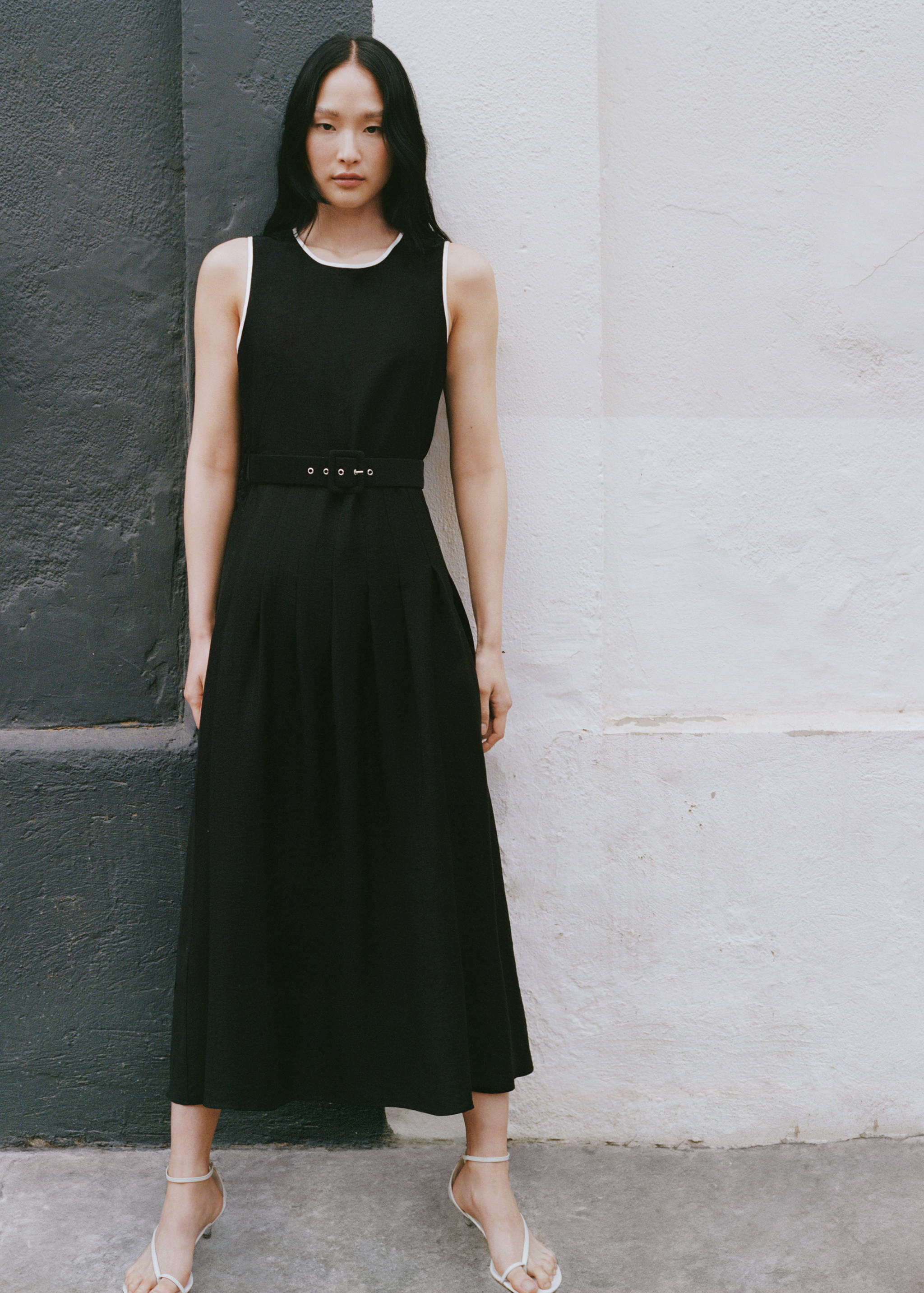 Vestido midi evasé cinturón - Detalle del artículo 7