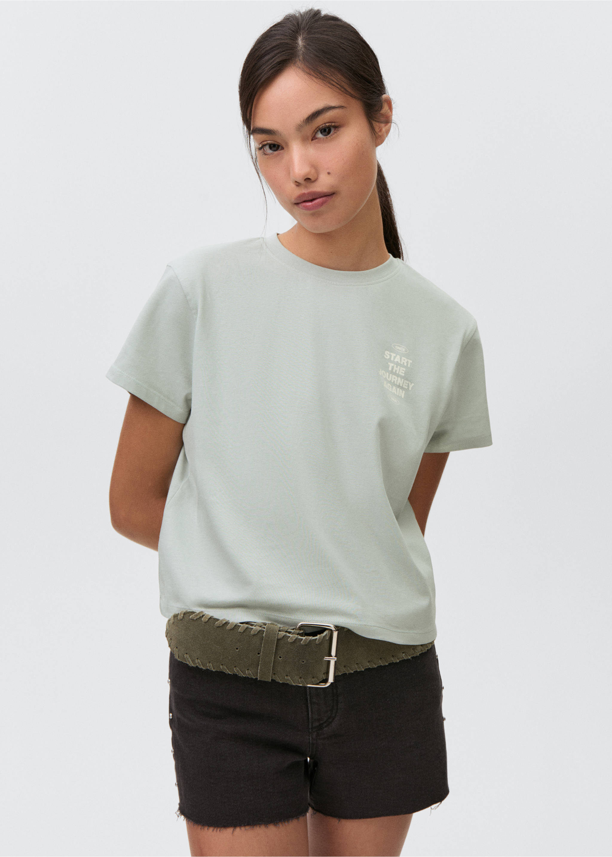 T-Shirt mit Schriftzug - Mittlere Ansicht, Minzgrün. Ref: 87005736-00.
