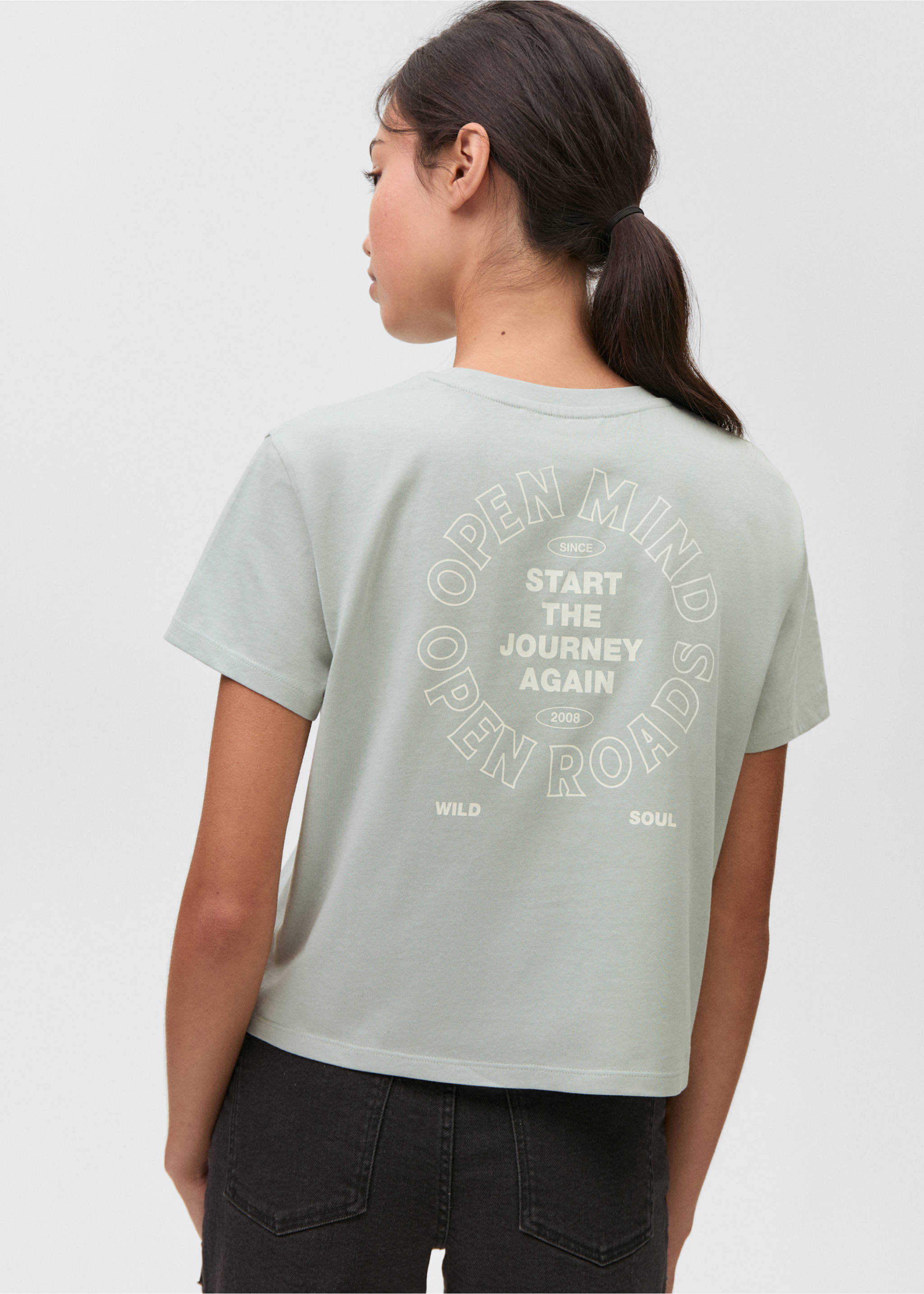 T-Shirt mit Schriftzug - Rückseite des Artikels, Minzgrün. Ref: 87005736-00.