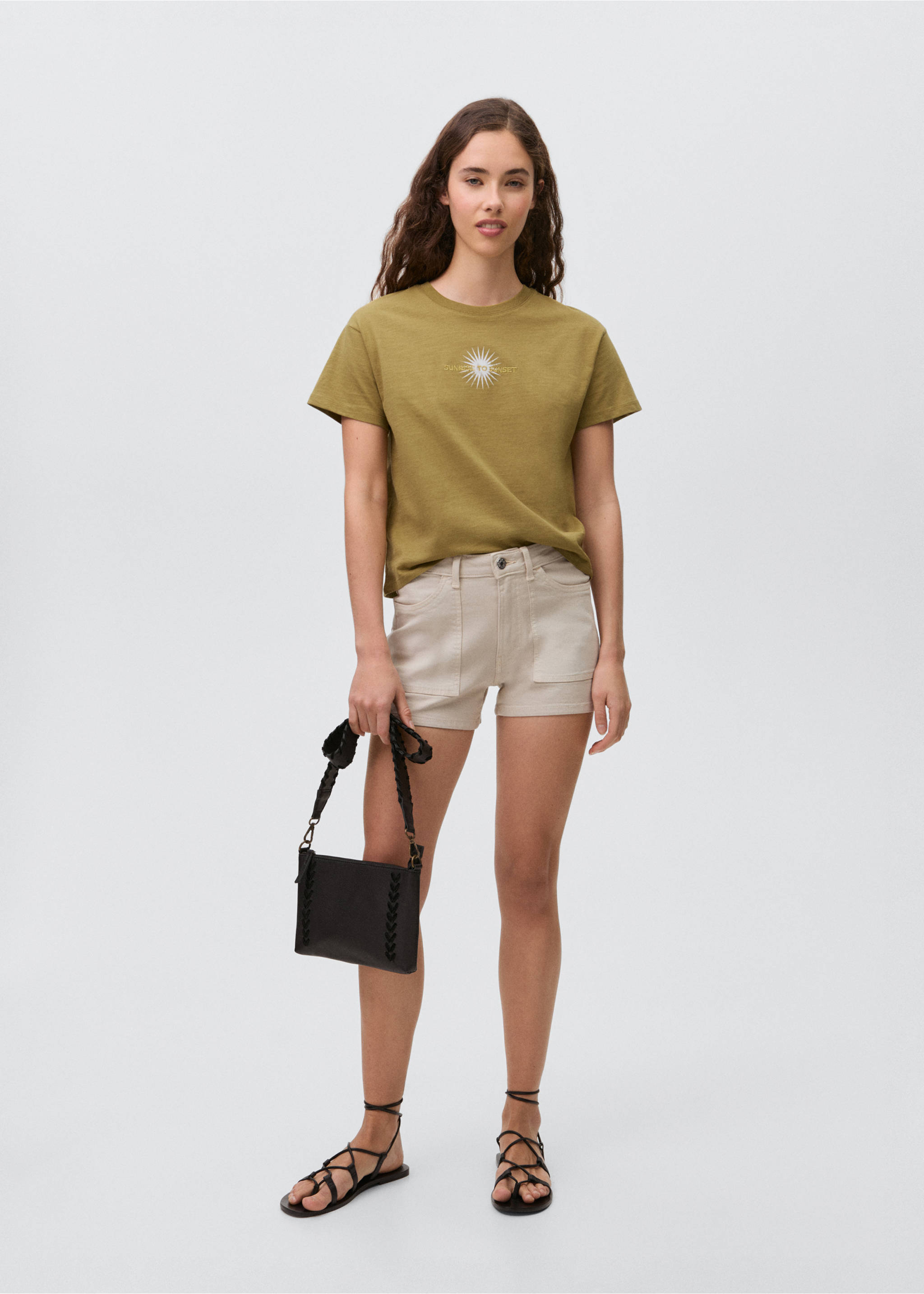 Embroidered cotton message t-shirt - General plane, Olive Green. Ref: 87005739-00.