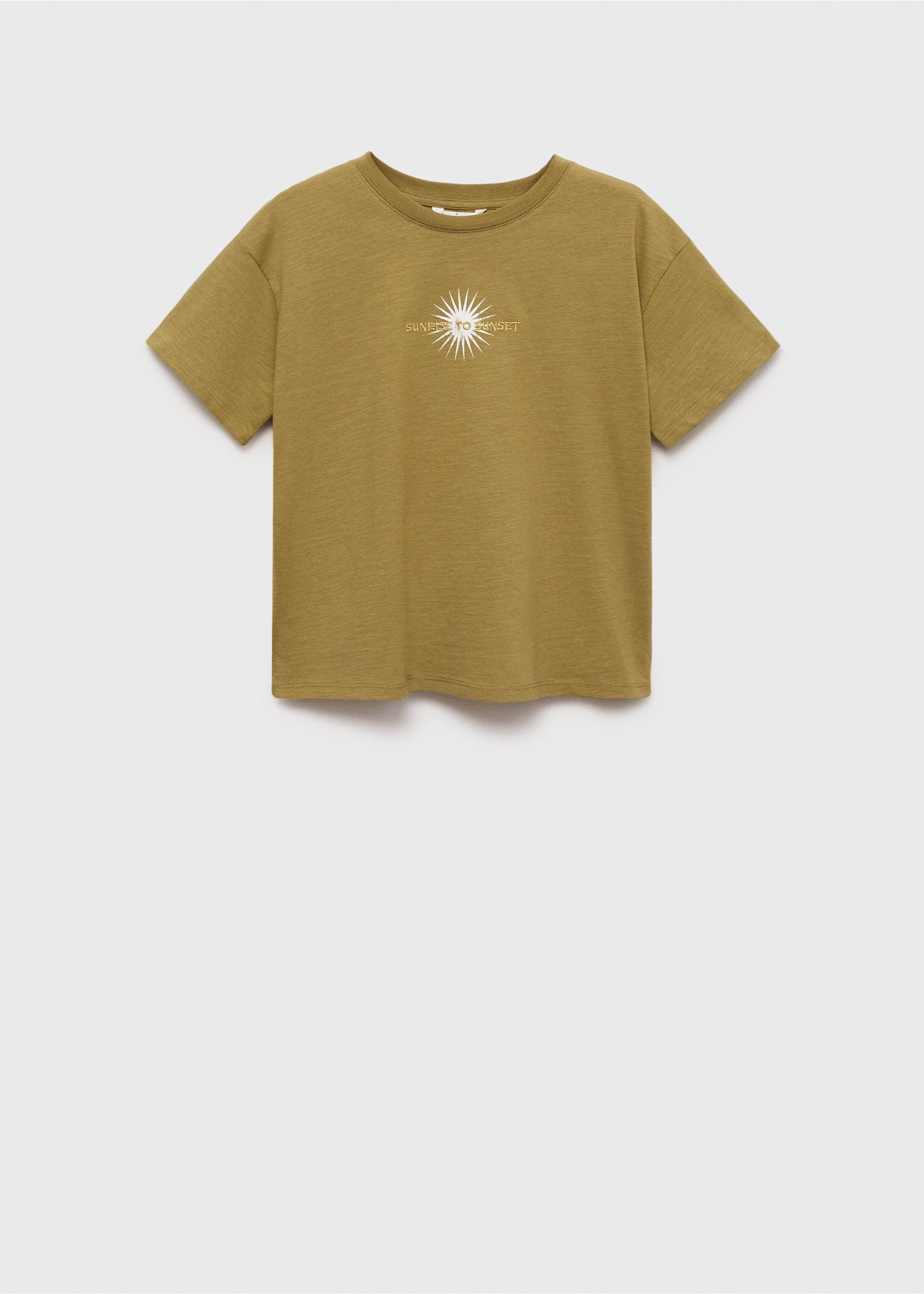 Embroidered cotton message t-shirt - Article without model, Olive Green. Ref: 87005739-00.