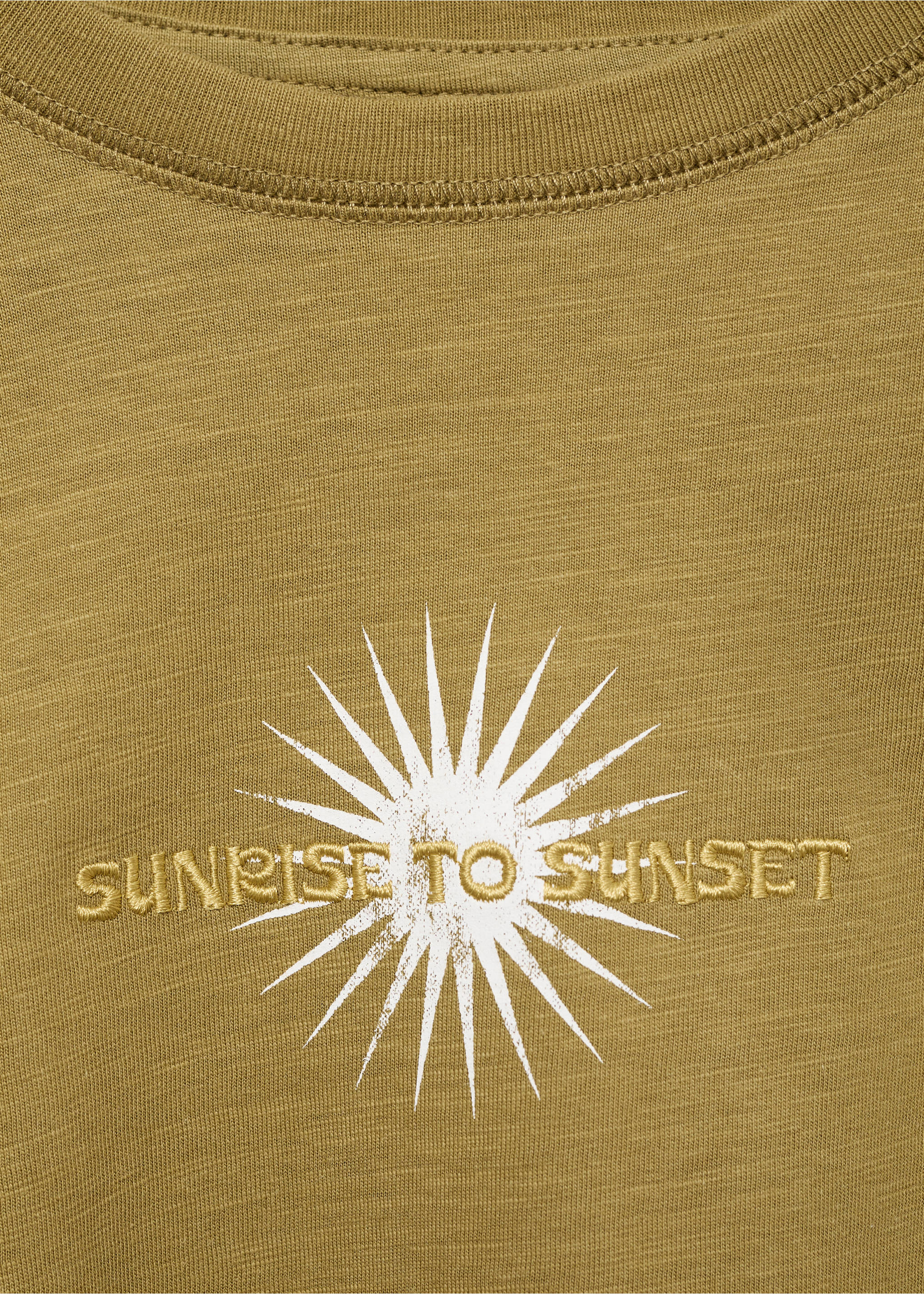 Embroidered cotton message t-shirt - Details of the article 8, Olive Green. Ref: 87005739-00.