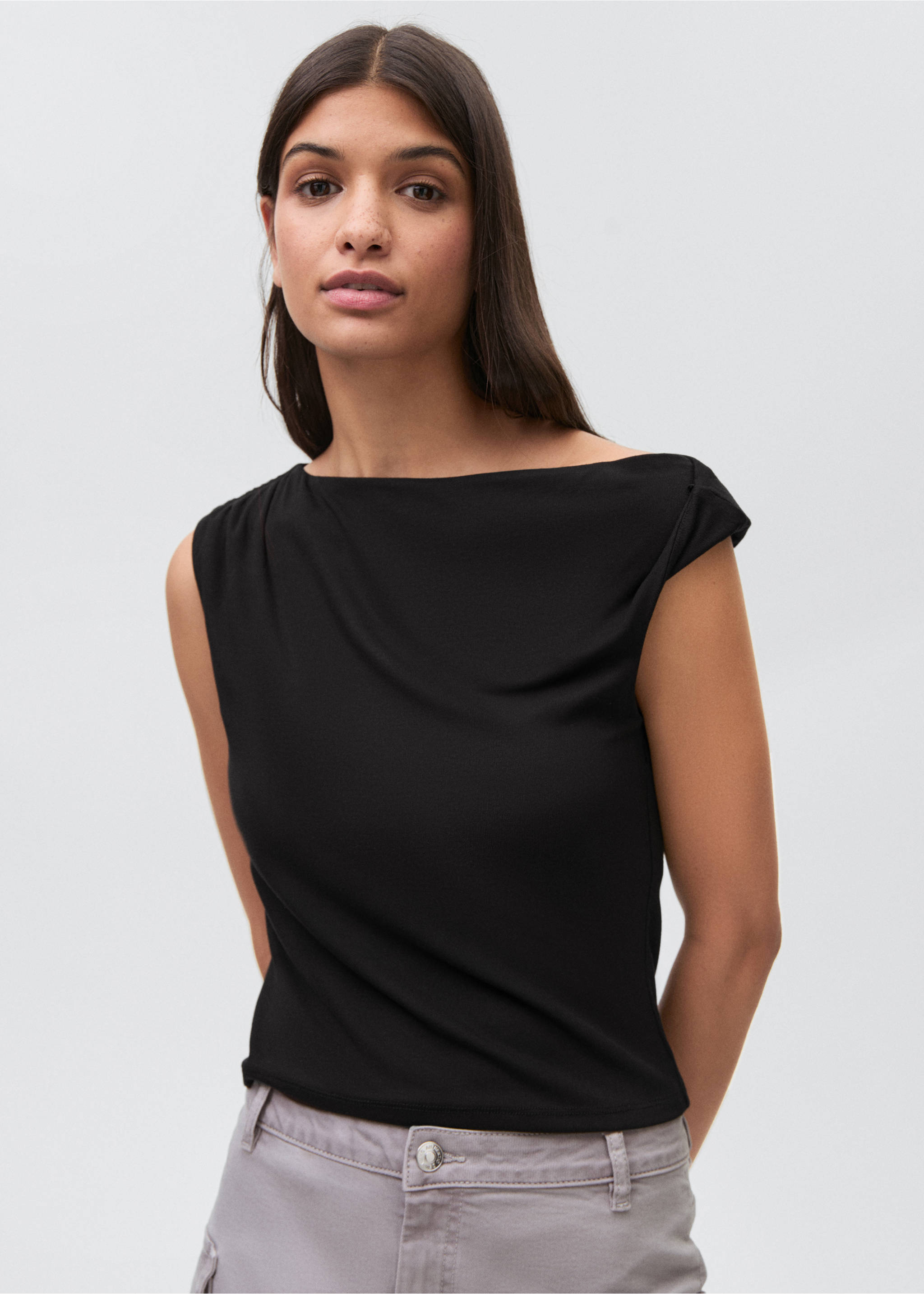 Shoulder detail T-shirt - Medium plane, Black. Ref: 87005742-00.