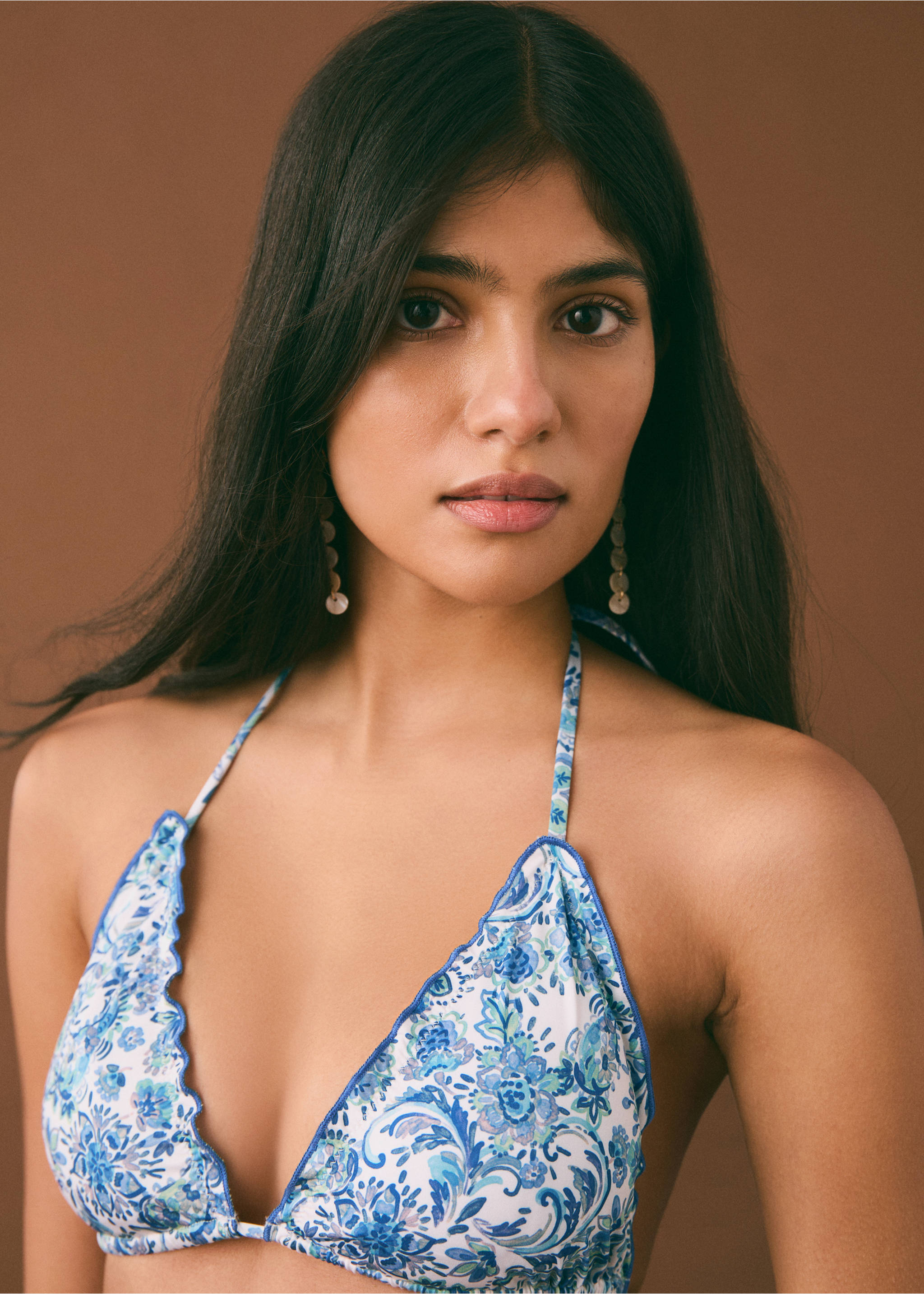 Bikini with printed trim - Details of the article 1, Blue. Ref: 87005753-00.