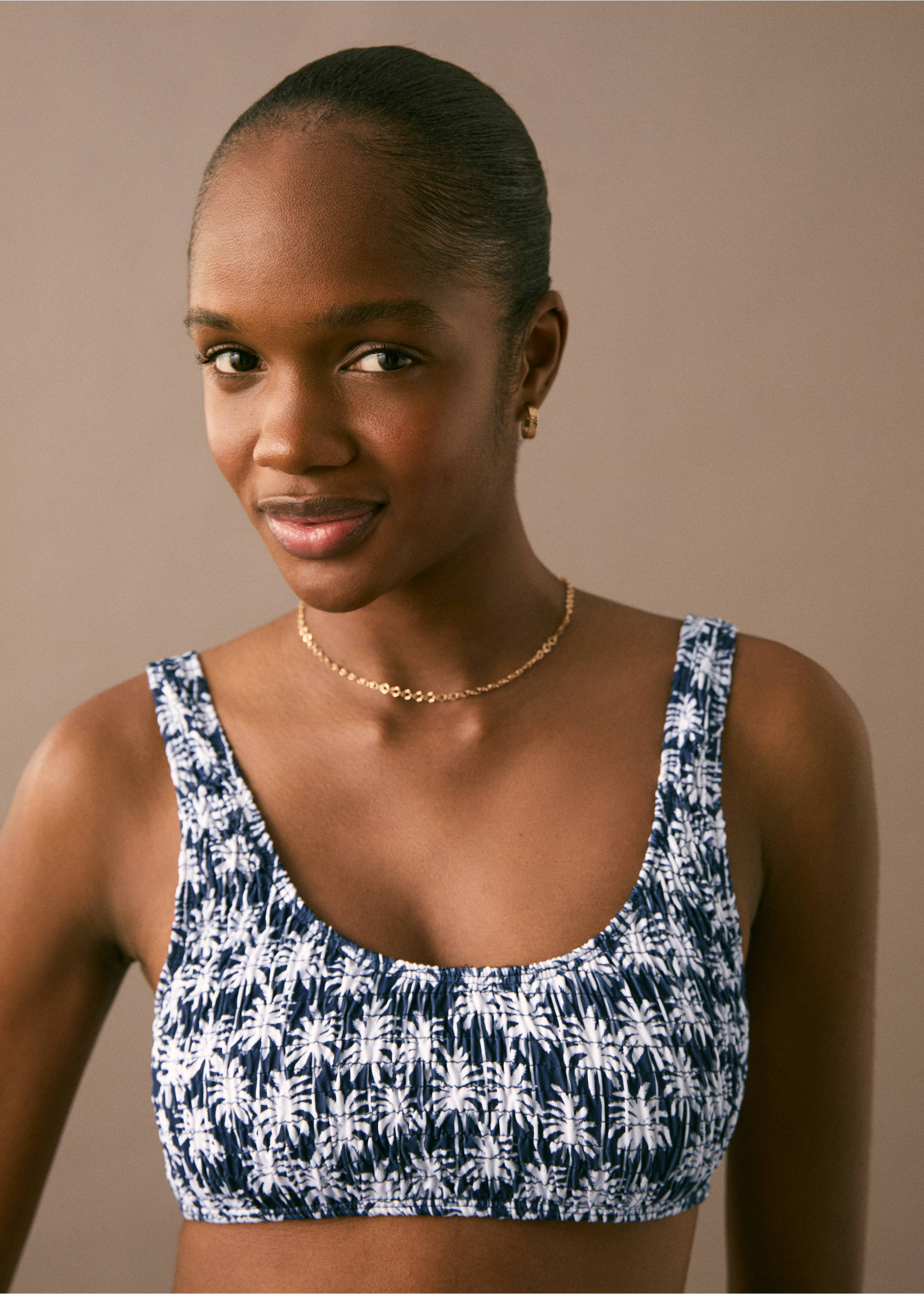 Ruched printed bikini - Details of the article 1, Charcoal. Ref: 87005755-00.