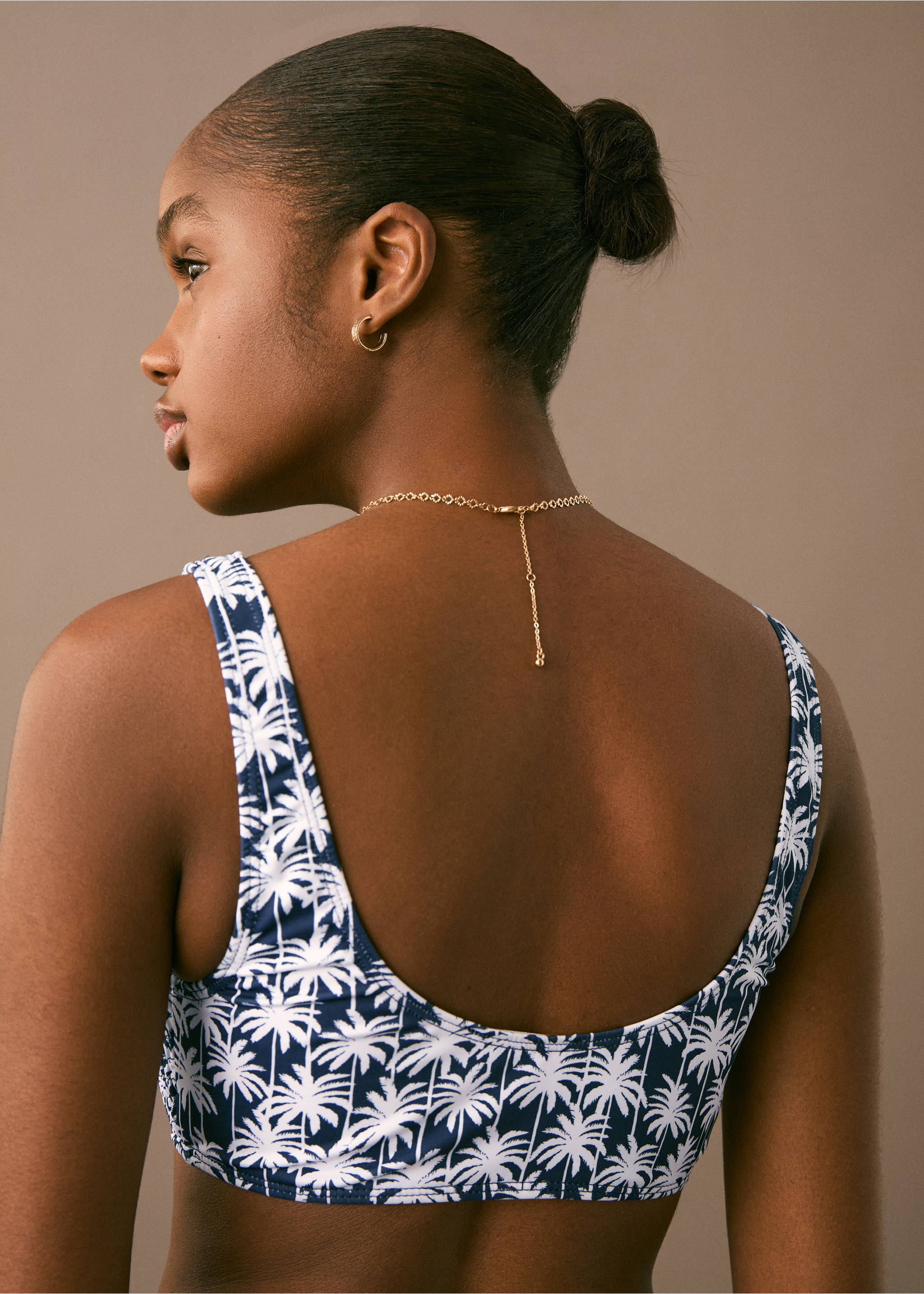 Ruched printed bikini - Details of the article 6, Charcoal. Ref: 87005755-00.