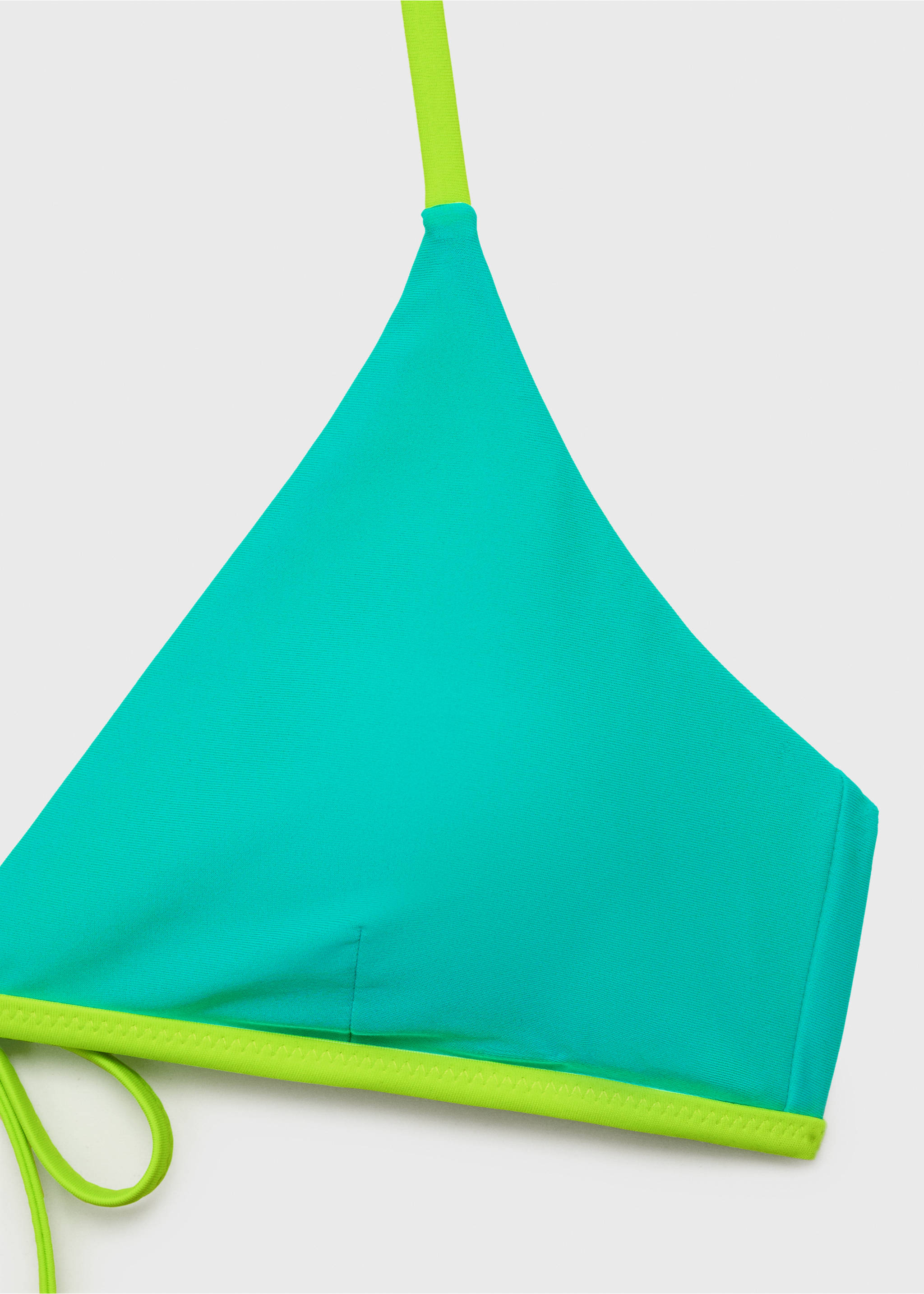 Turquoise bikini top detail with contrasting lime green trim., Turquoise. Ref: 87005761-00.