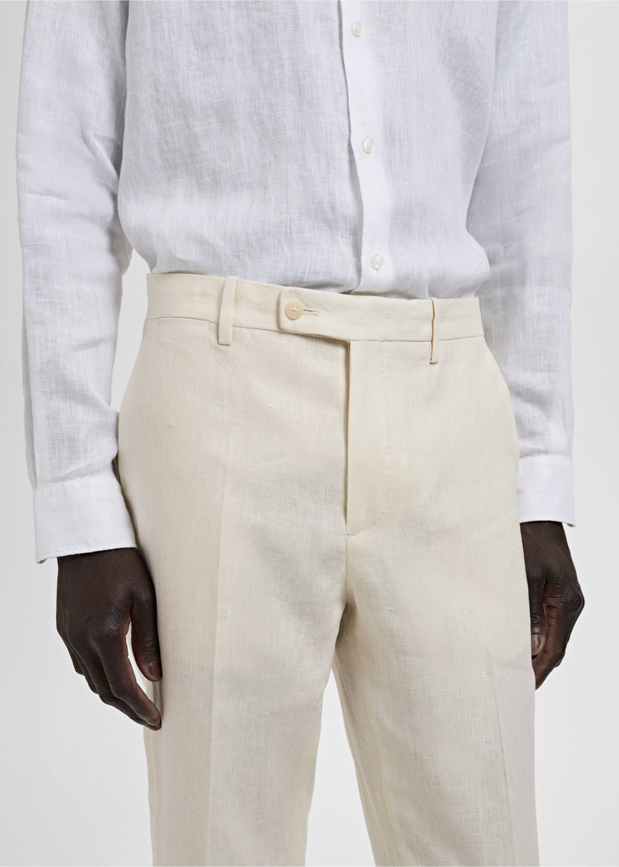 Amalfi 100% linen slim-fit suit trousers - Details of the article 1, Ivory White. Ref: 87005938-00.