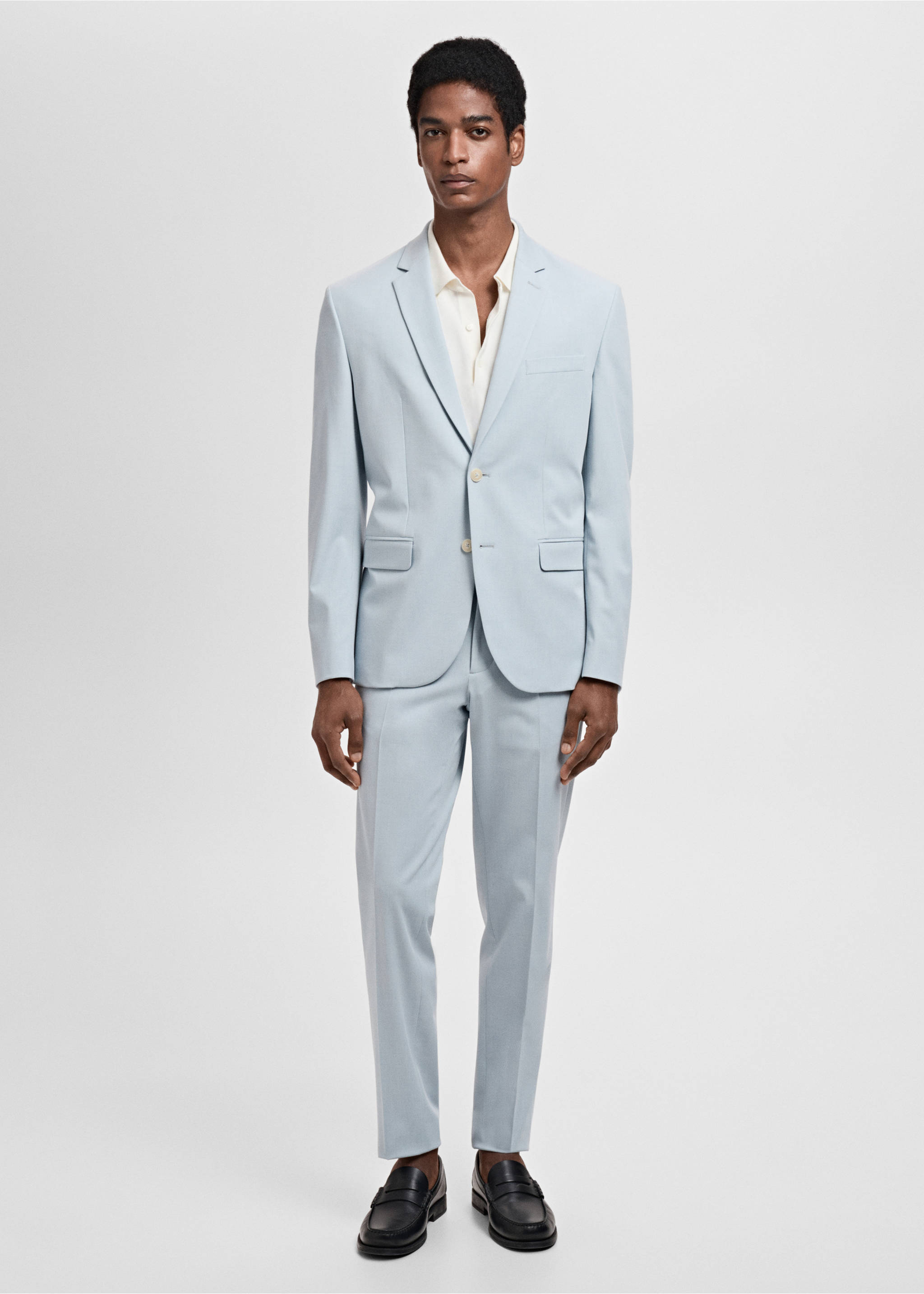 Super slim fit hlače za odijelo od rastezljive tkanine - Opći prikaz, Boja neba. Ref: 87005940-00.