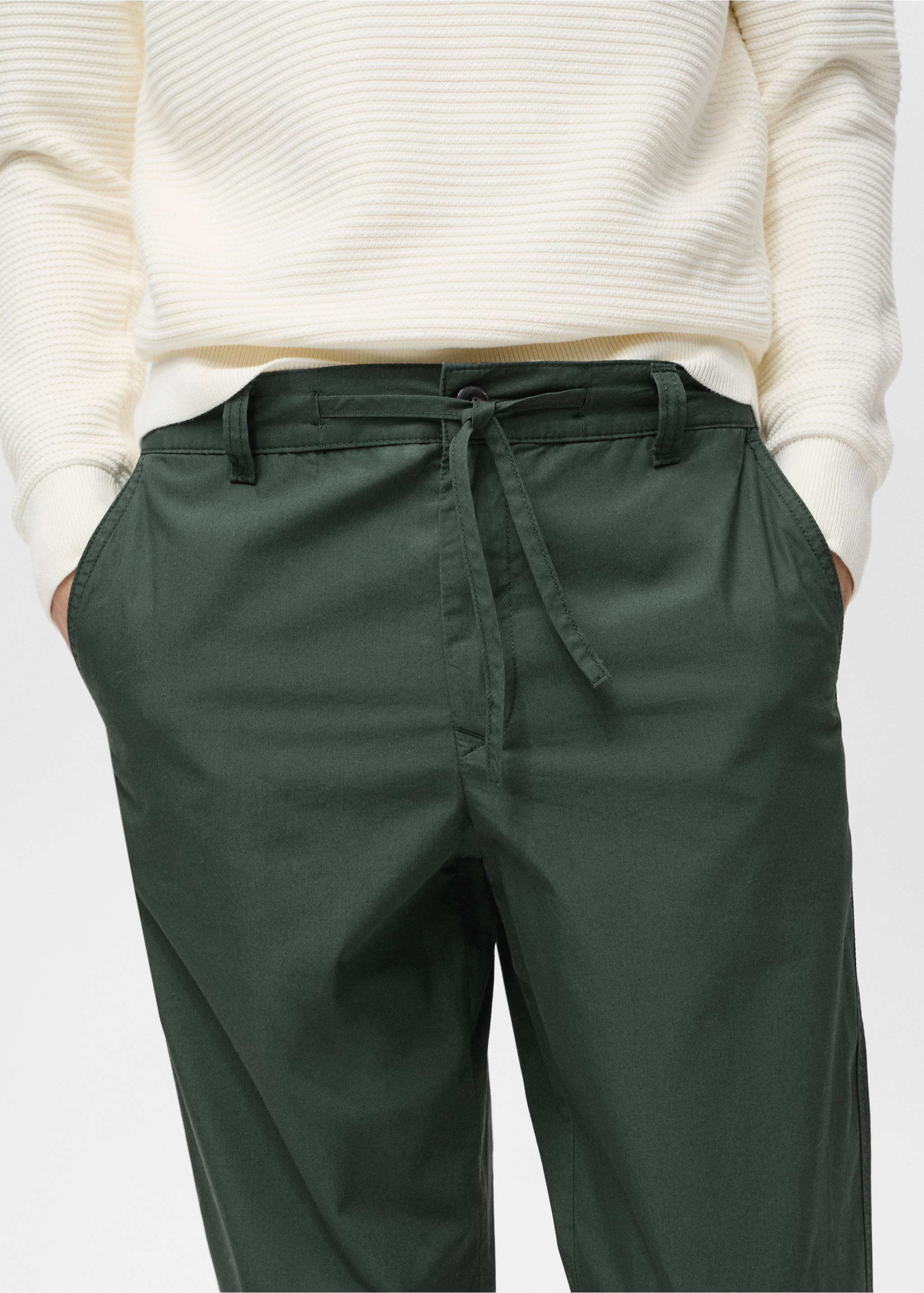 Poplin cotton trousers - Details of the article 3, Dark Green. Ref: 87005941-00.
