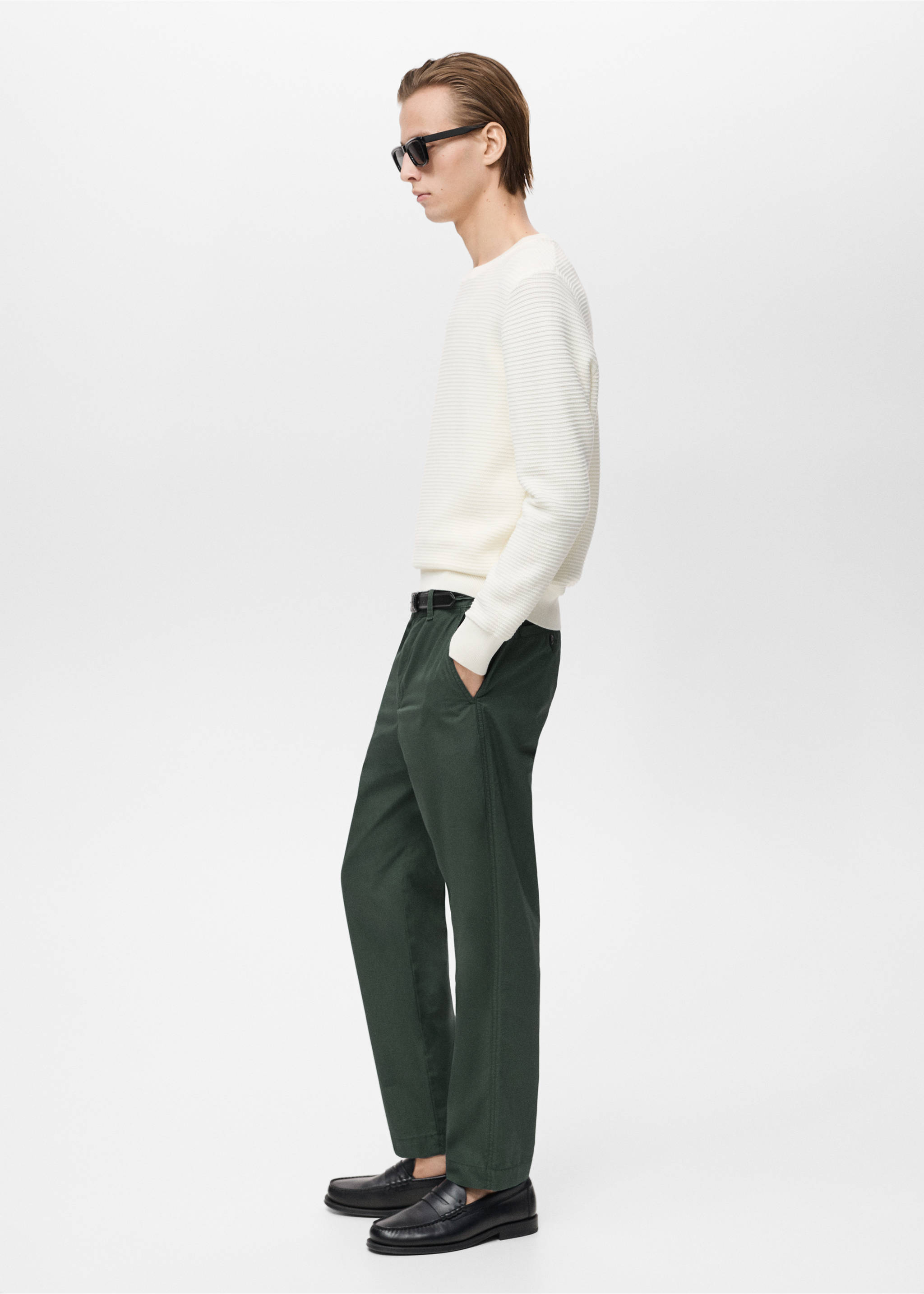 Poplin cotton trousers - Details of the article 2, Dark Green. Ref: 87005941-00.