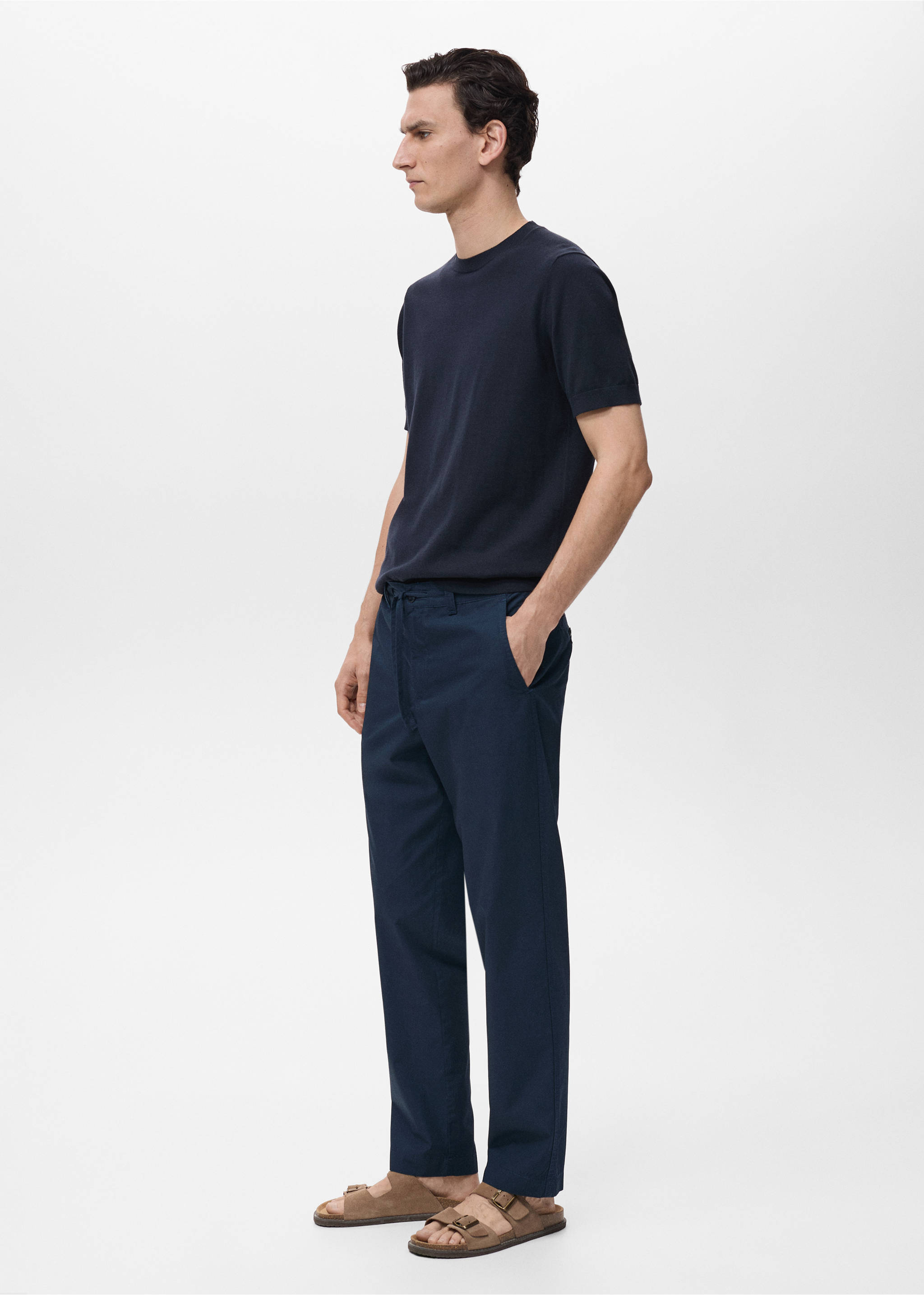 Poplin cotton pants - Details of the article 5, Dark Navy. Ref: 87005941-00.