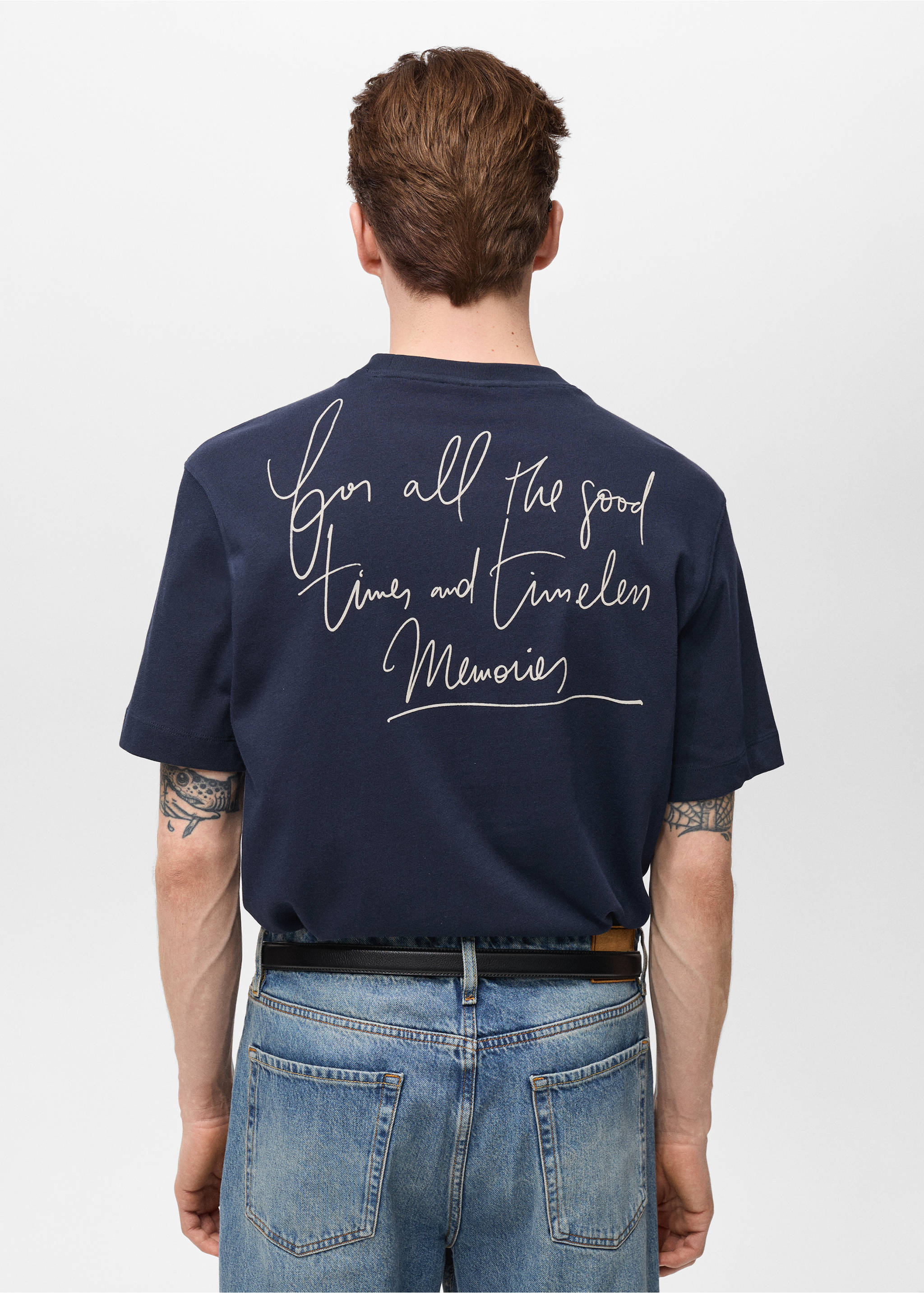 Embroidered cotton T-shirt - Reverse of the article, Dark Navy. Ref: 87005942-00.