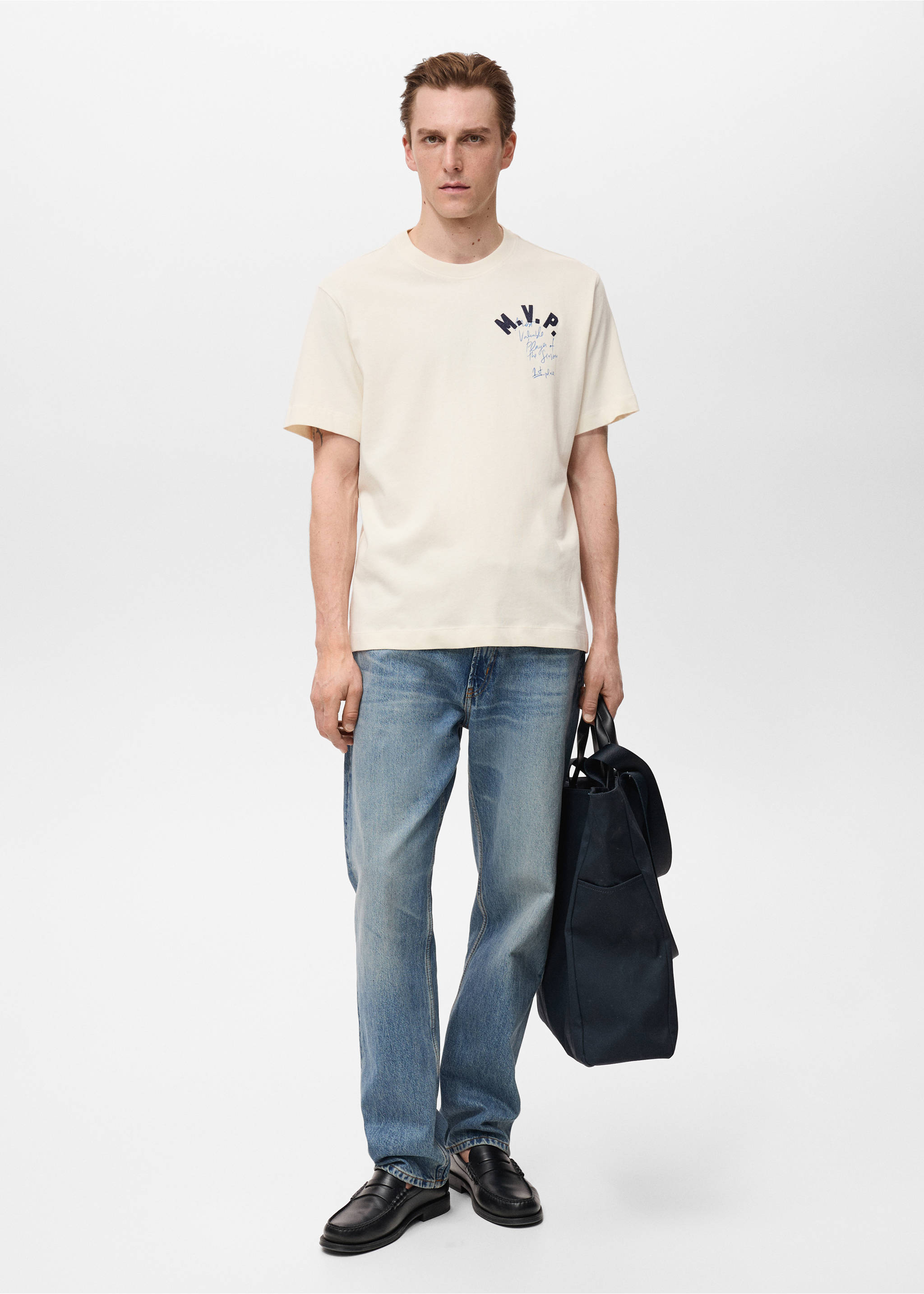 Embroidered cotton T-shirt - General plane, Ecru. Ref: 87005943-00.
