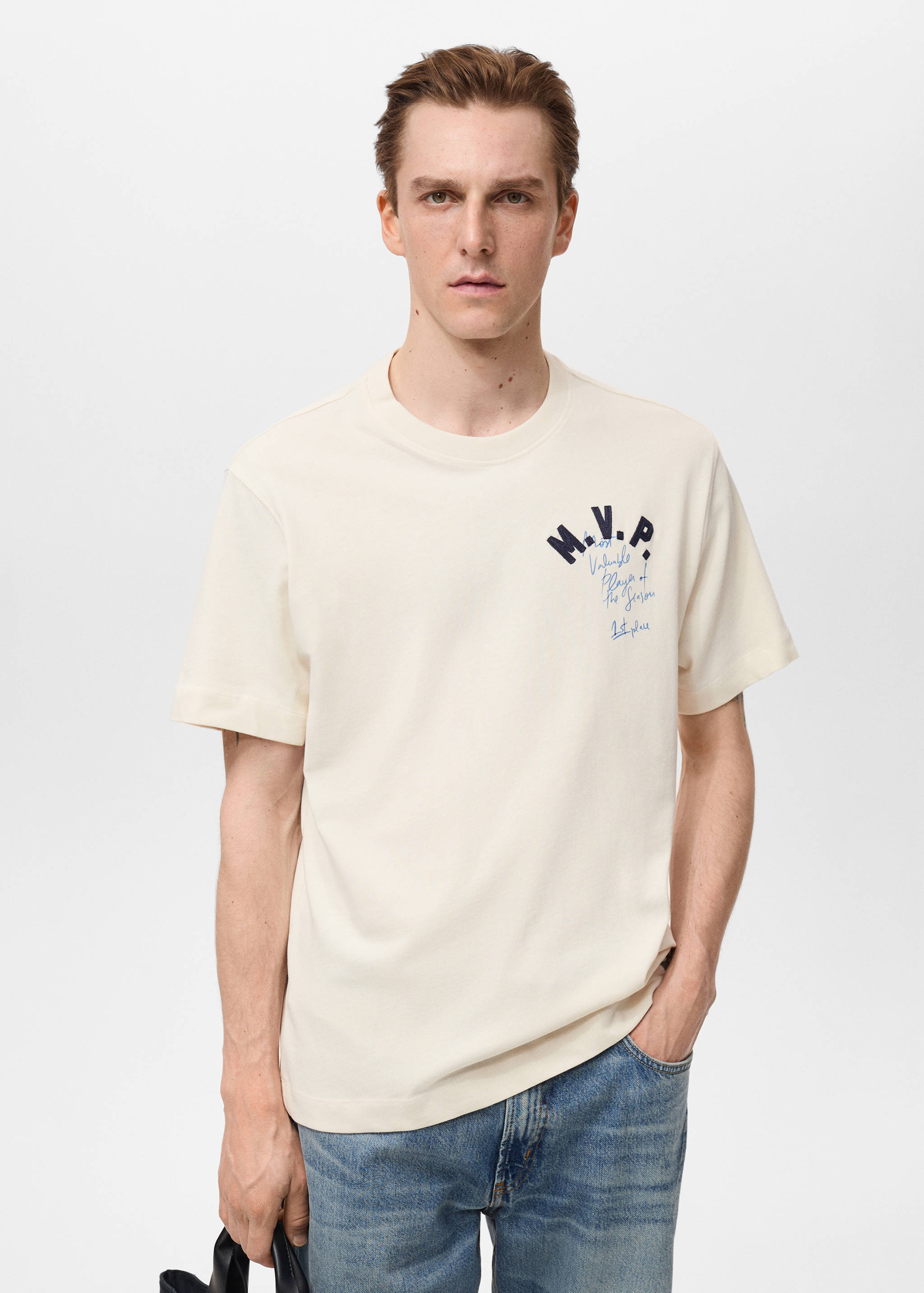 Embroidered cotton T-shirt - Medium plane