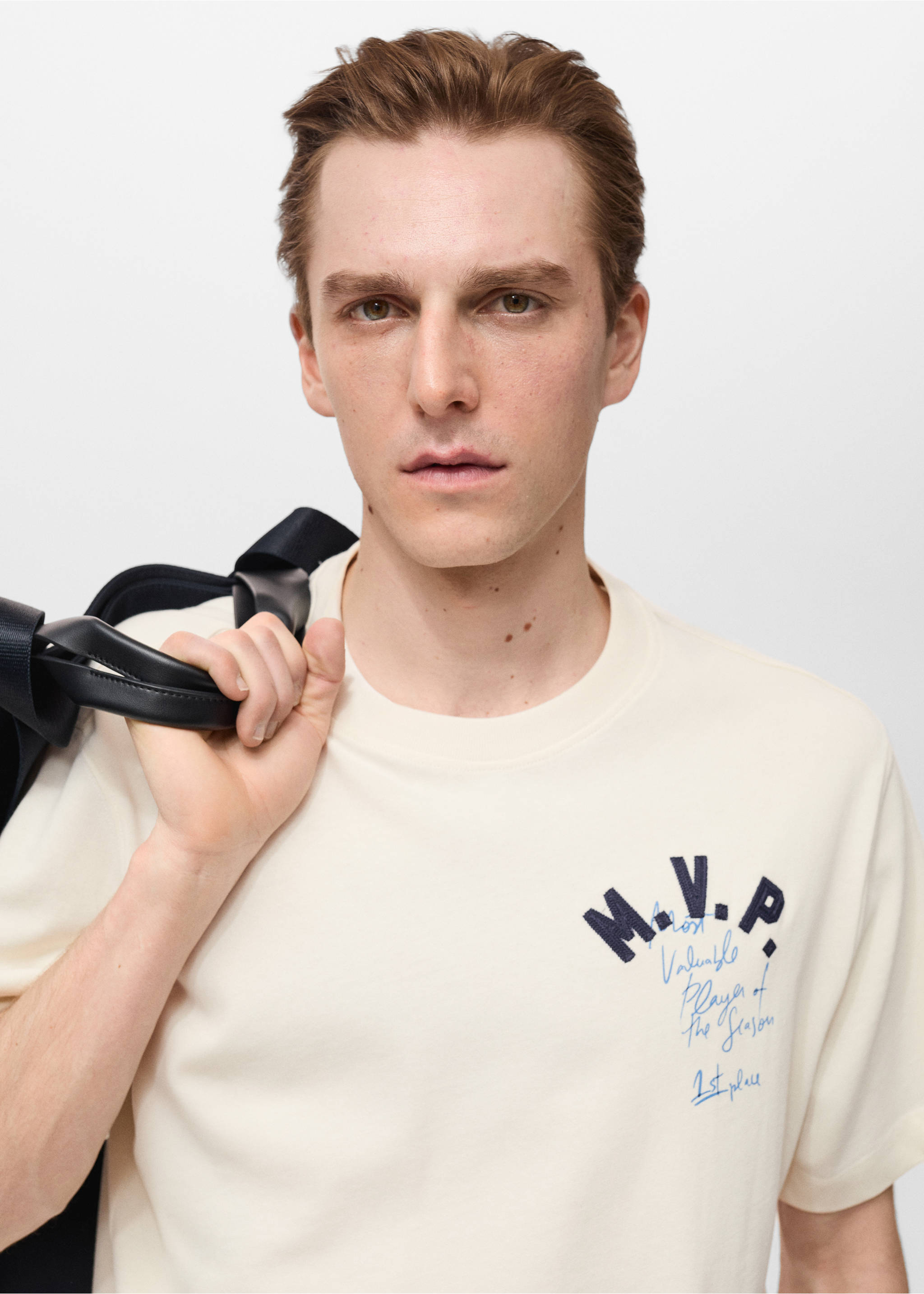 Embroidered cotton T-shirt - Details of the article 1, Ecru. Ref: 87005943-00.