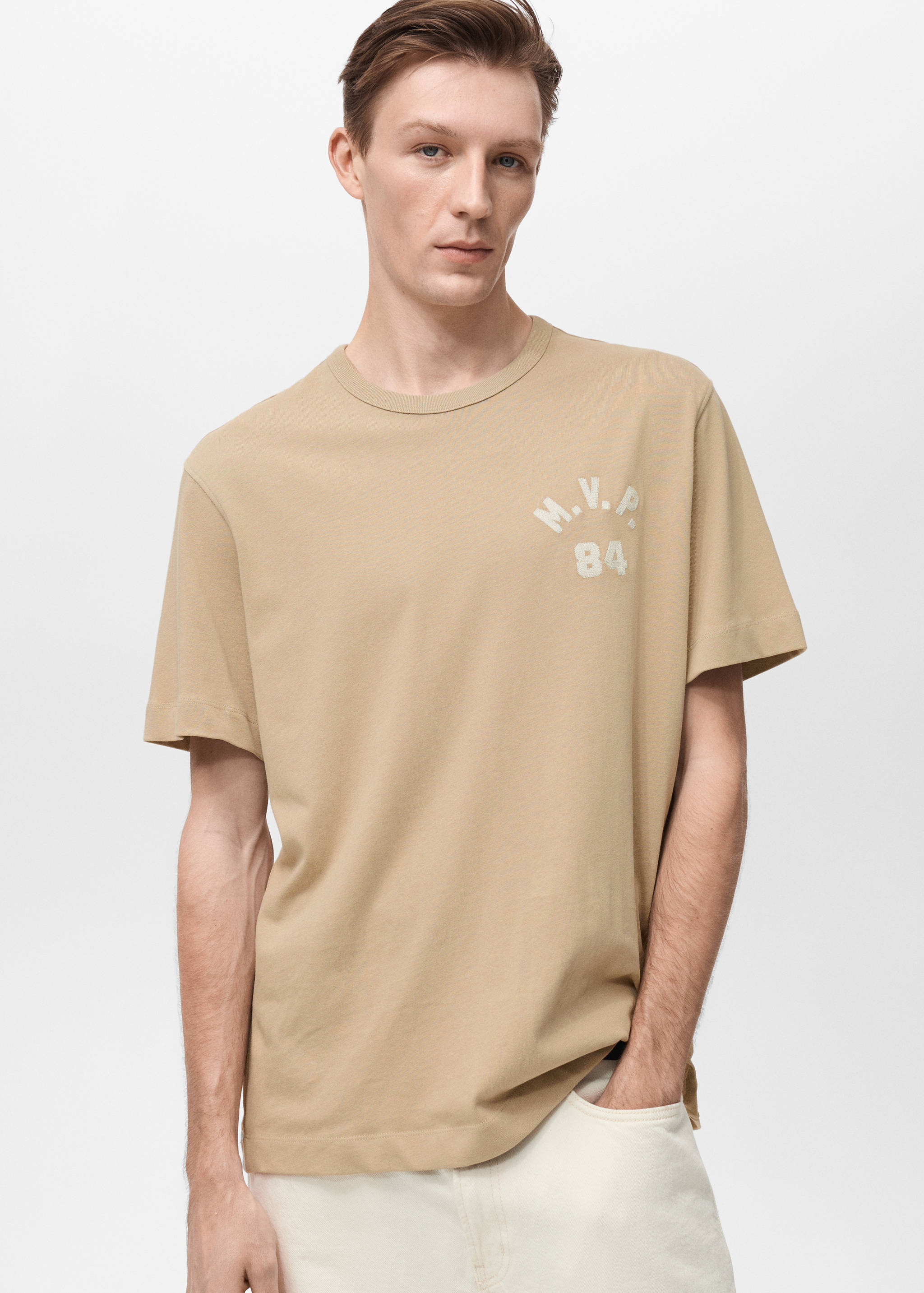 Embroidered detail cotton T-shirt - Medium plane