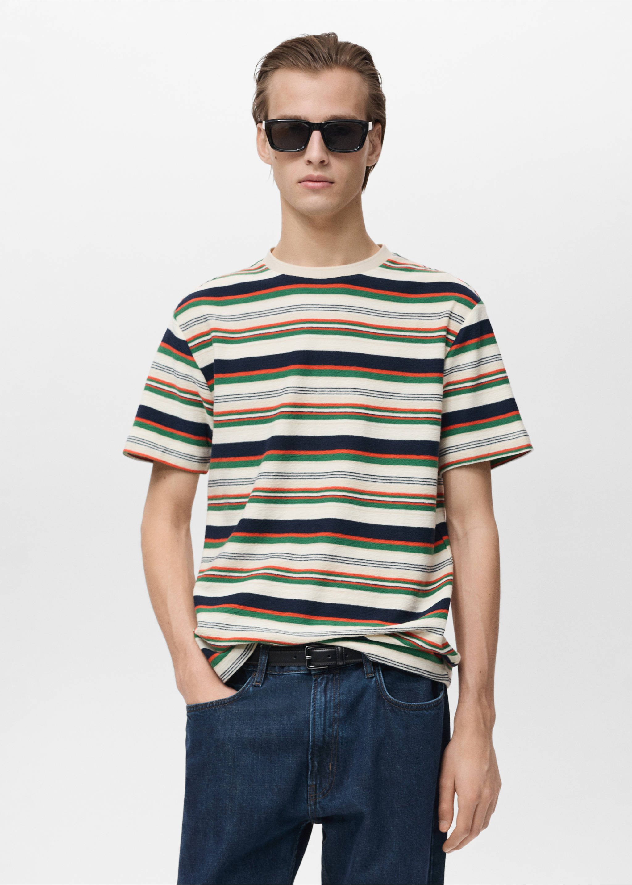 Camiseta regular fit 100% algodón rayas - Plano medio, Crudo. Ref: 87005946-00.