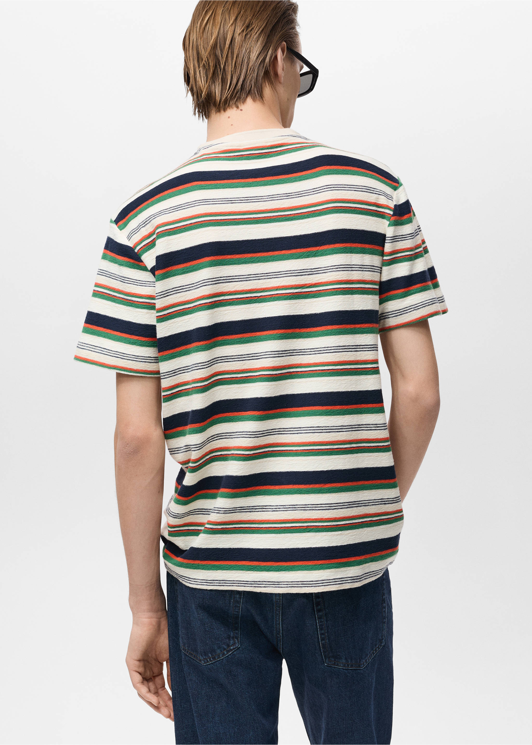 Camiseta regular fit 100% algodón rayas - Reverso del artículo, Crudo. Ref: 87005946-00.