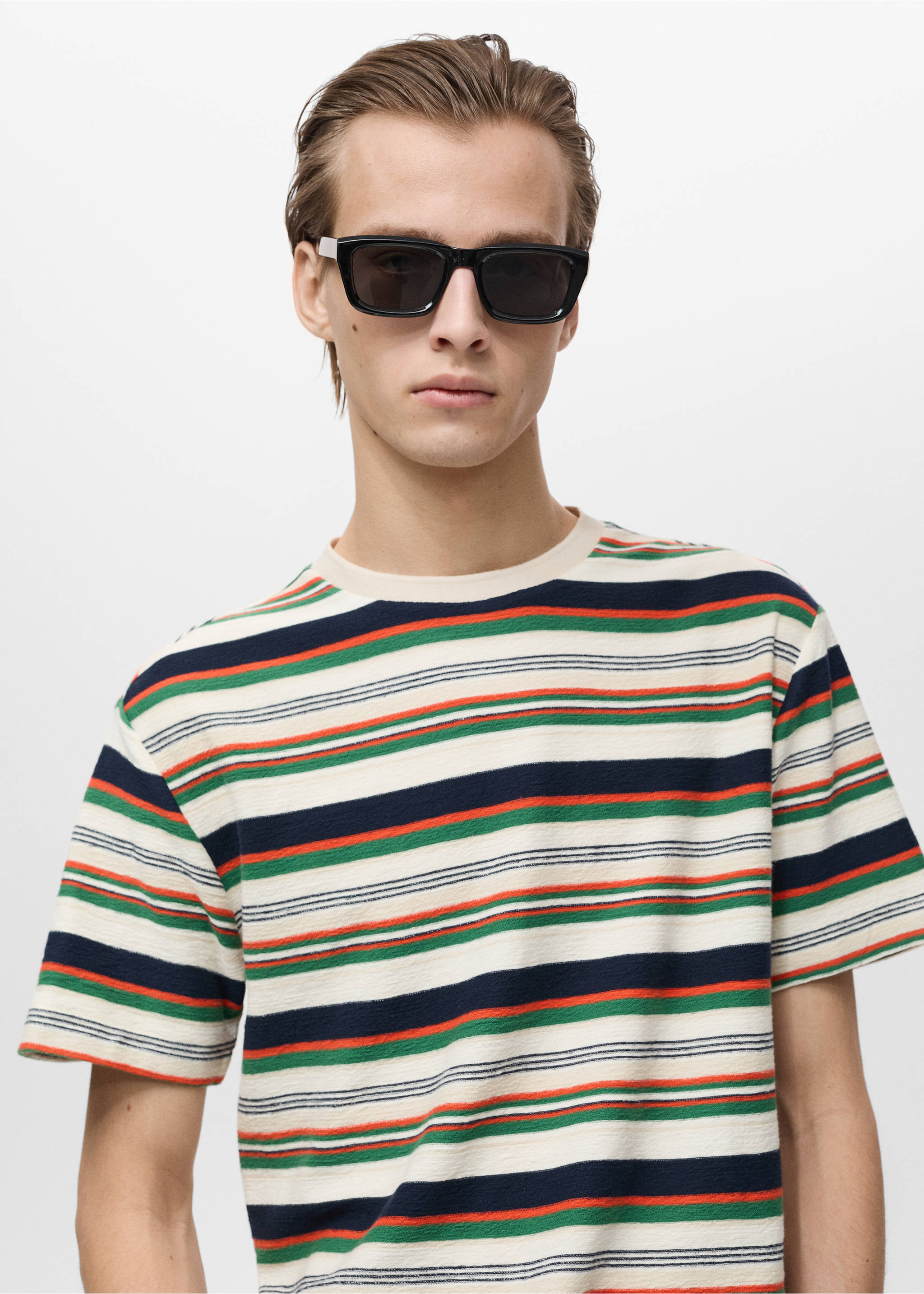 Camiseta regular fit 100% algodón rayas - Detalle del artículo 1, Crudo. Ref: 87005946-00.