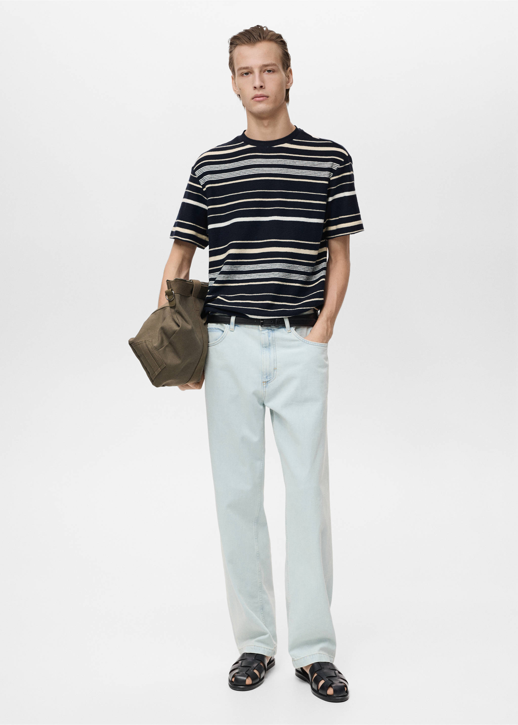 T-shirt regular fit de 100% algodão às riscas - Plano geral, Azul-marinho escuro. Ref: 87005946-00.