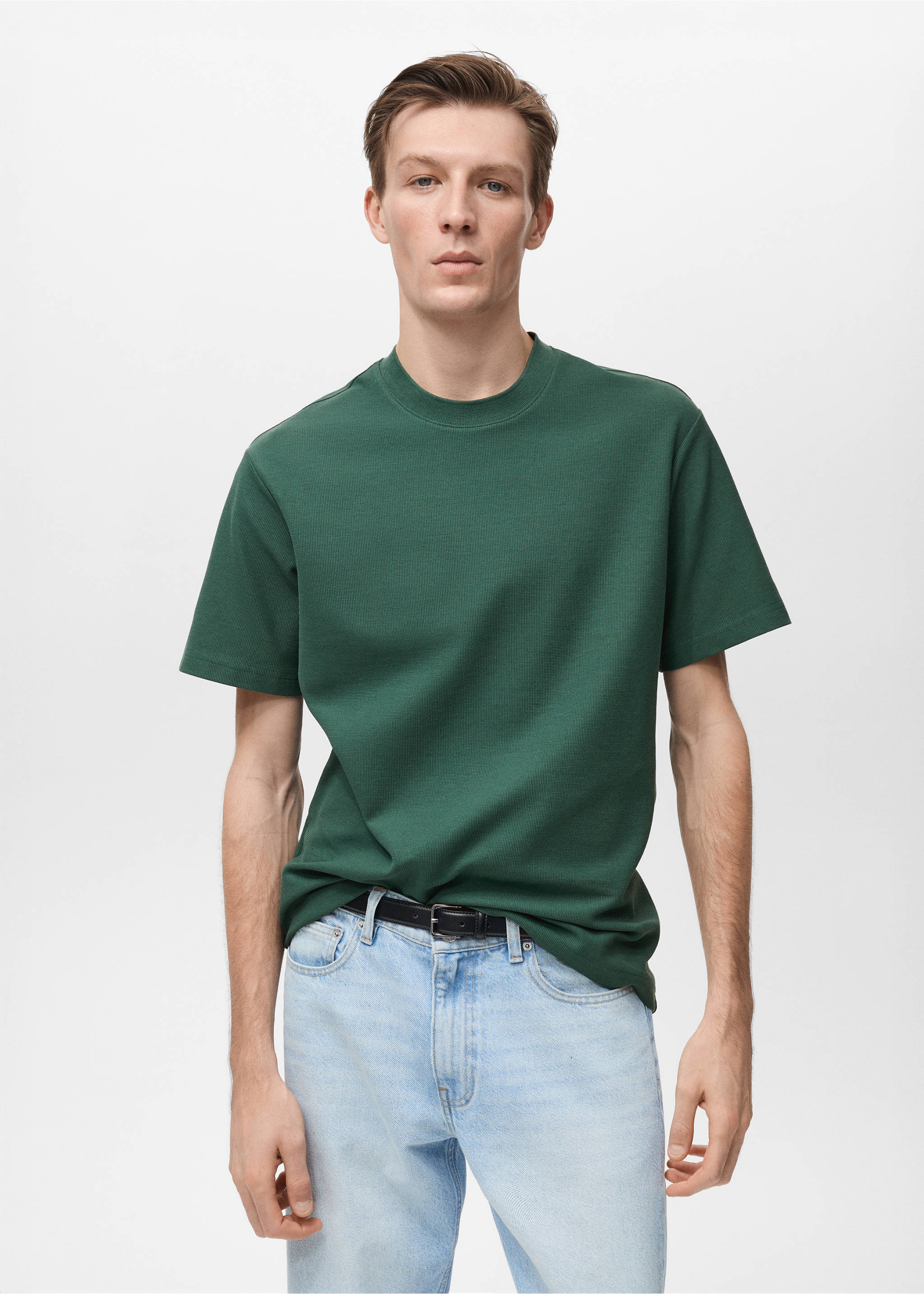 Regular-fit textured t-shirt - Medium plane, Dark Green. Ref: 87005949-00.