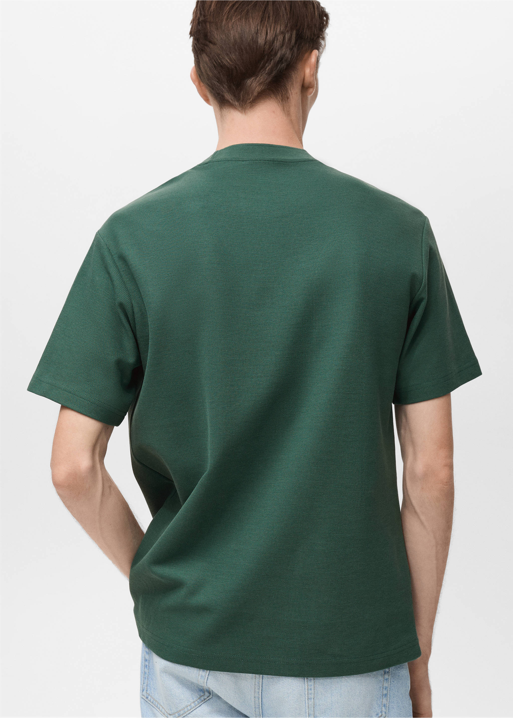 Regular-fit textured t-shirt - Reverse of the article, Dark Green. Ref: 87005949-00.