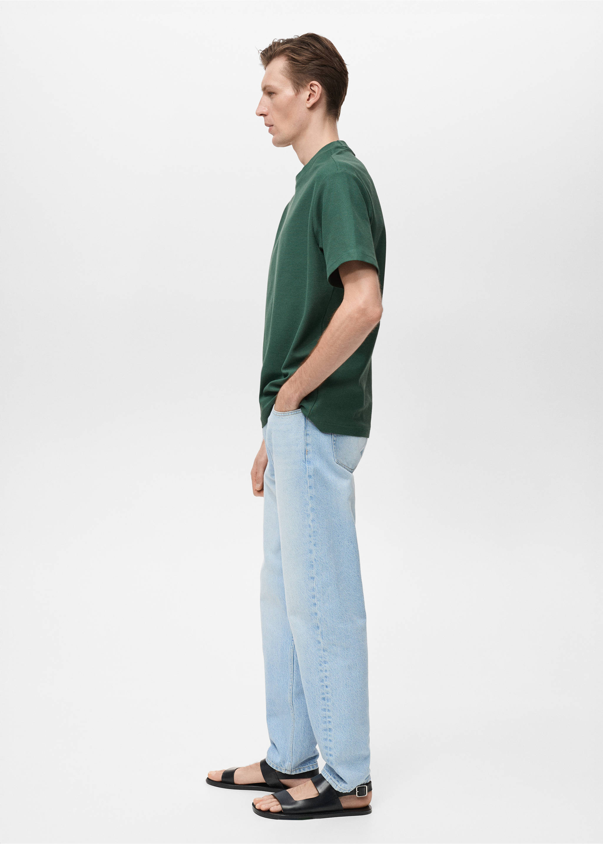 Regular-fit textured t-shirt - Details of the article 2, Dark Green. Ref: 87005949-00.