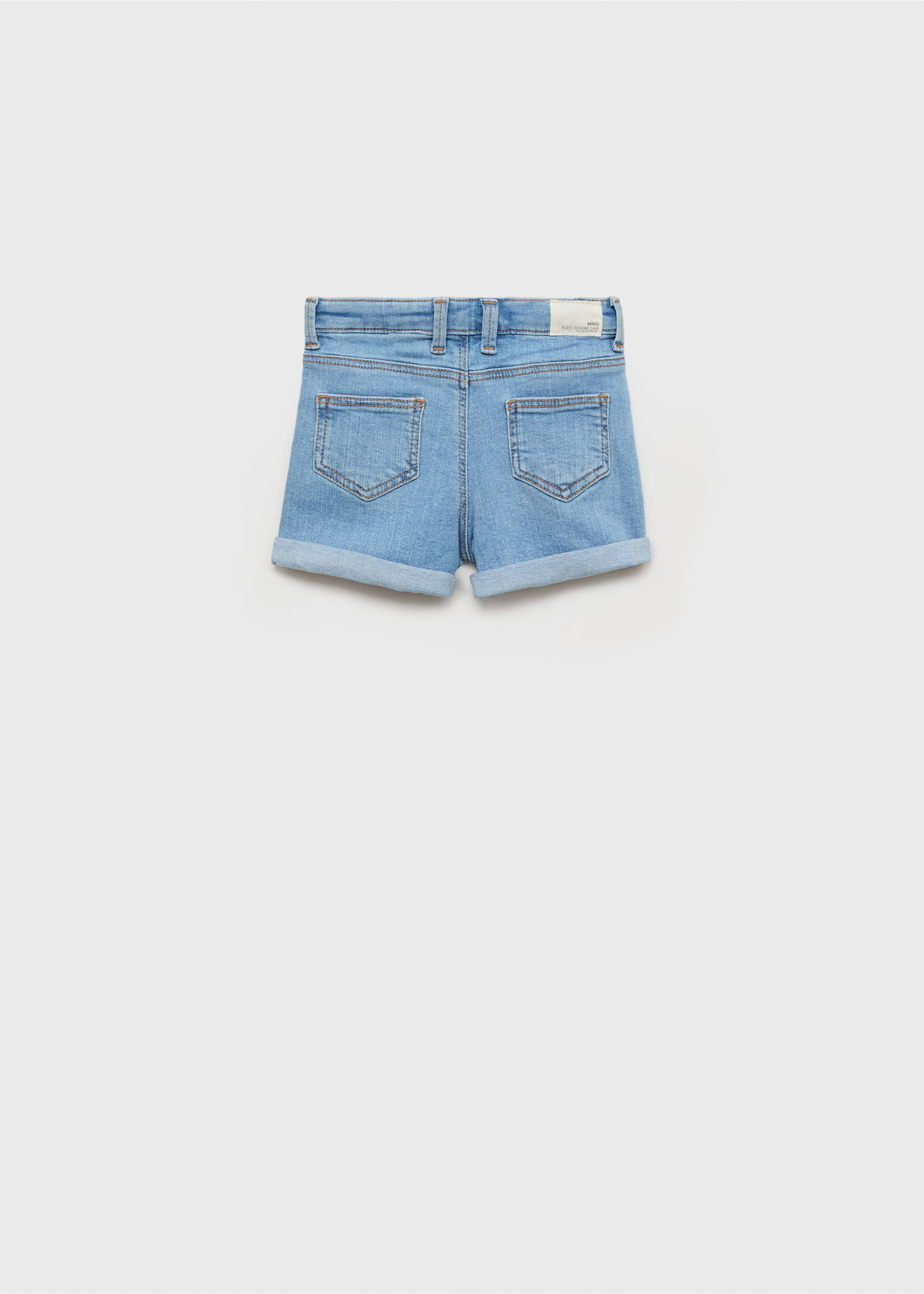 Denim-Shorts mit Umschlag am Saum - Rückseite des Artikels, Mittelblau. Ref: 87005952-00.