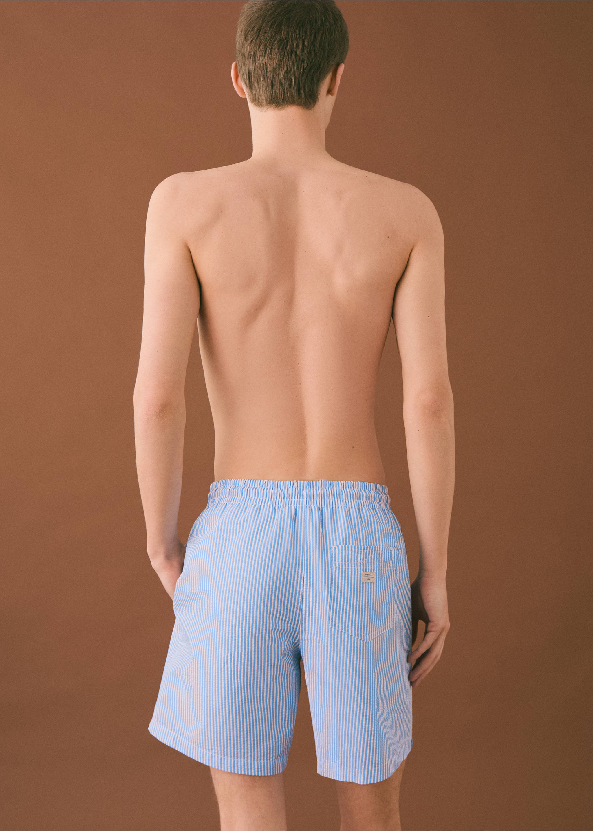 Striped drawstring swimsuit - Reverse of the article, Blue. Ref: 87005957-00.