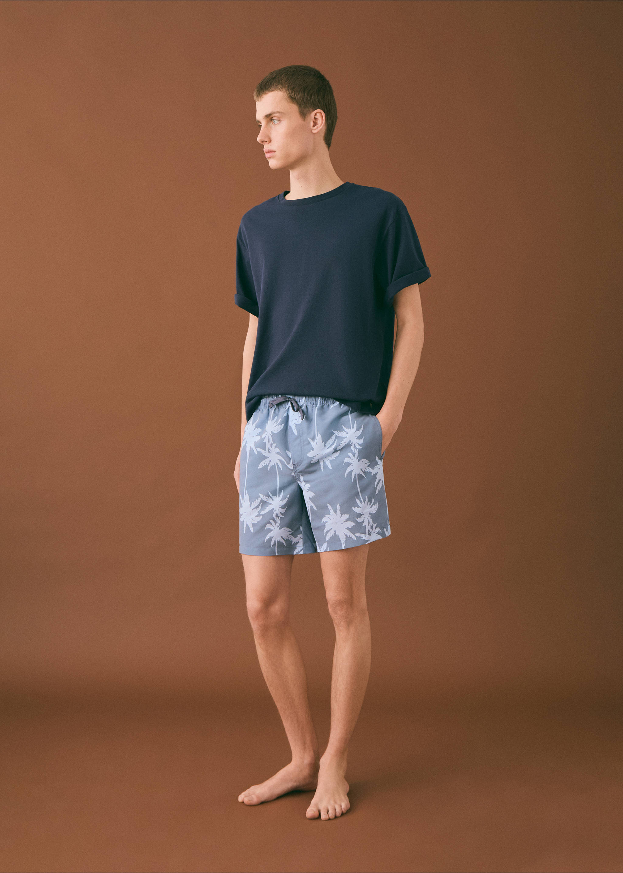 Palm trees print swimsuit trunks - Details of the article 2, Blue. Ref: 87005958-00.