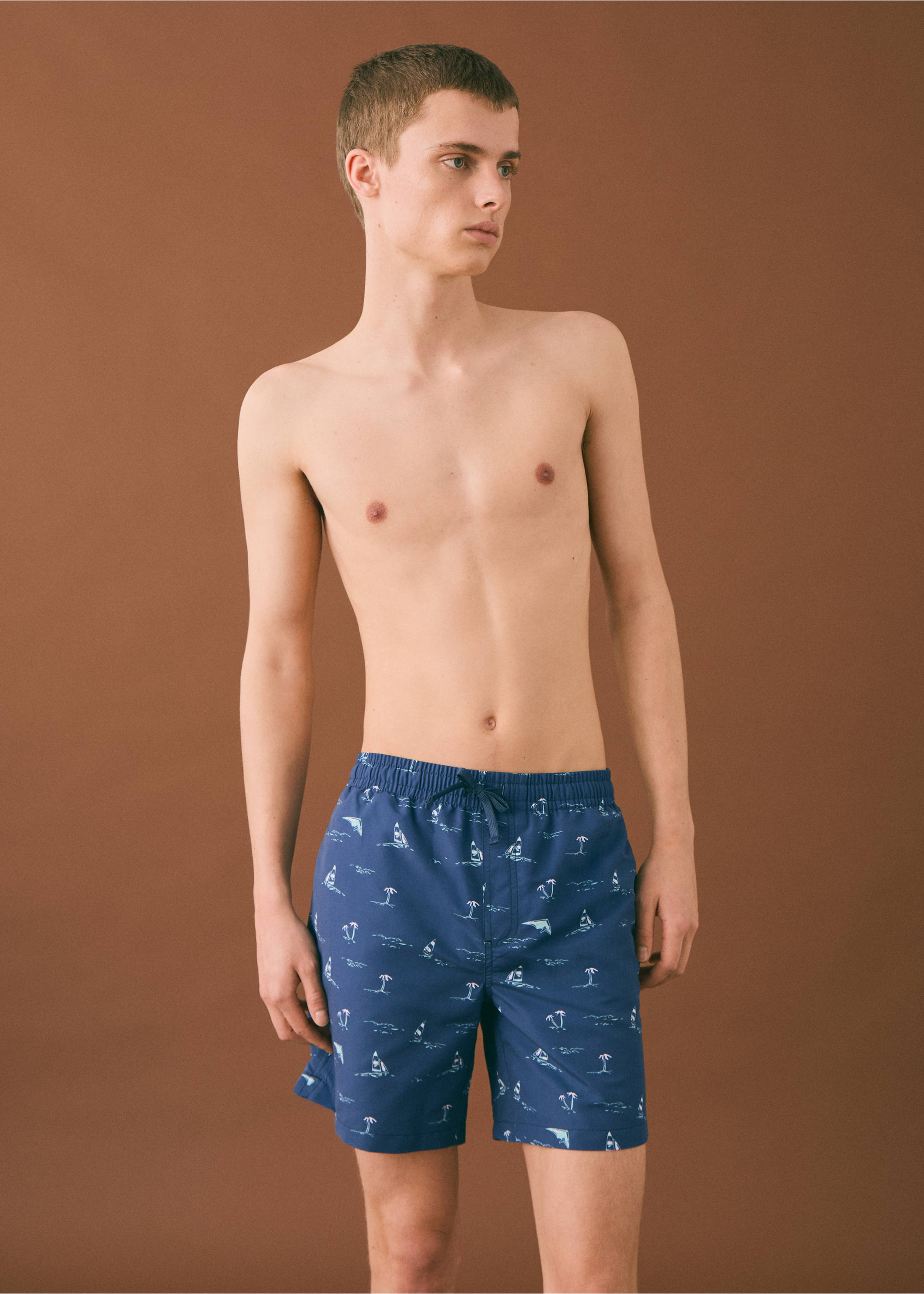 Palm trees print swimsuit trunks - Medium plane, Blue. Ref: 87005959-00.