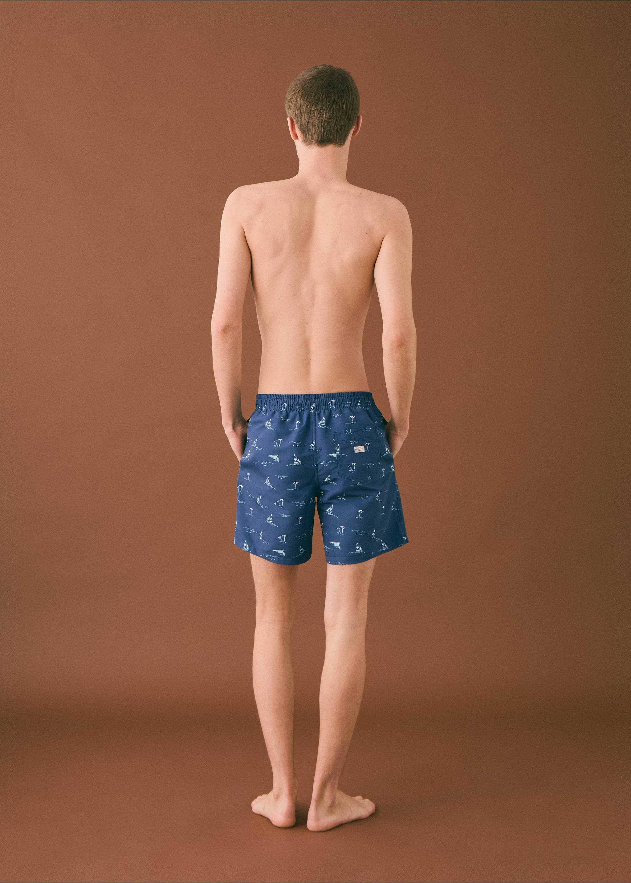 Palm trees print swimsuit trunks - Reverse of the article, Blue. Ref: 87005959-00.