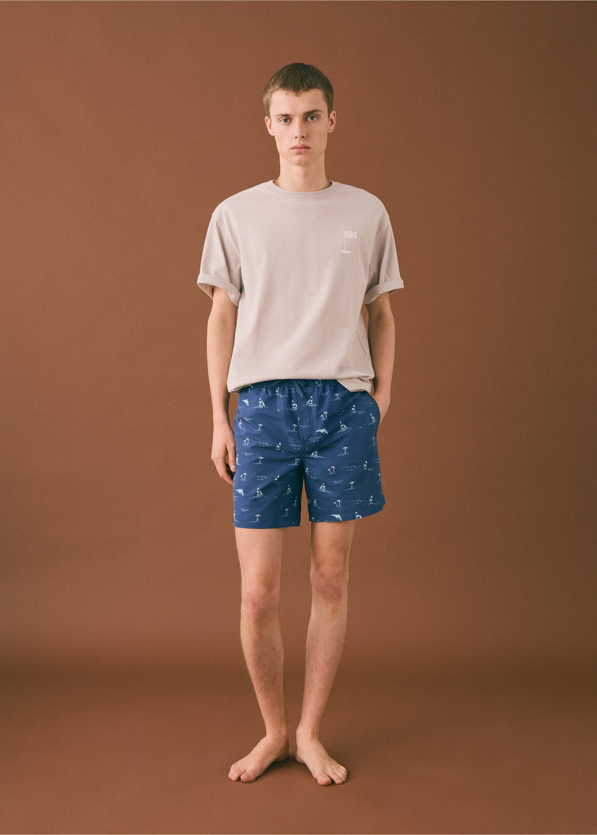 Palm trees print swimsuit trunks - Details of the article 2, Blue. Ref: 87005959-00.