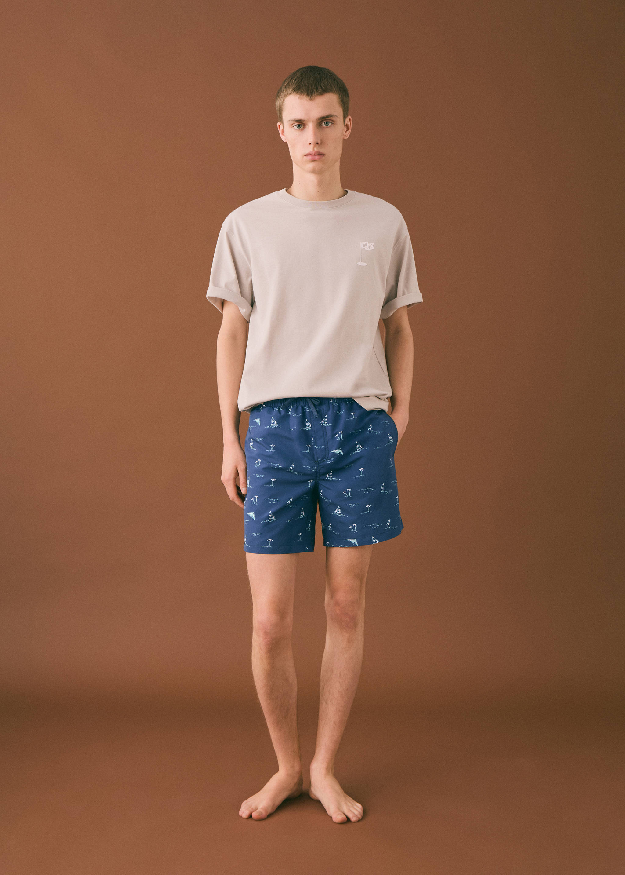 Palm trees print swimsuit trunks - Details of the article 2