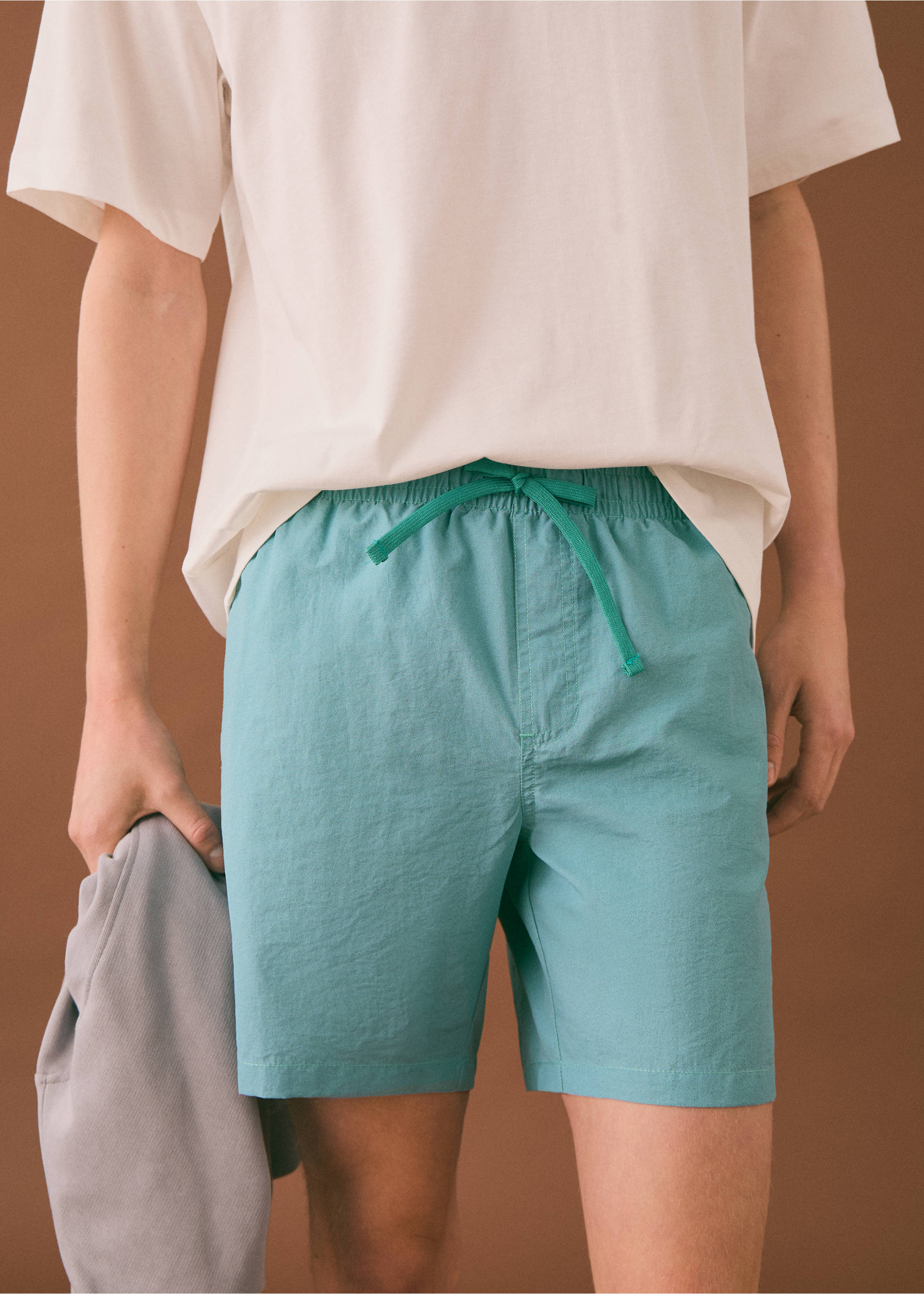 Cord plain swimming trunks - Details of the article 1, Pastel Green. Ref: 87005960-00.