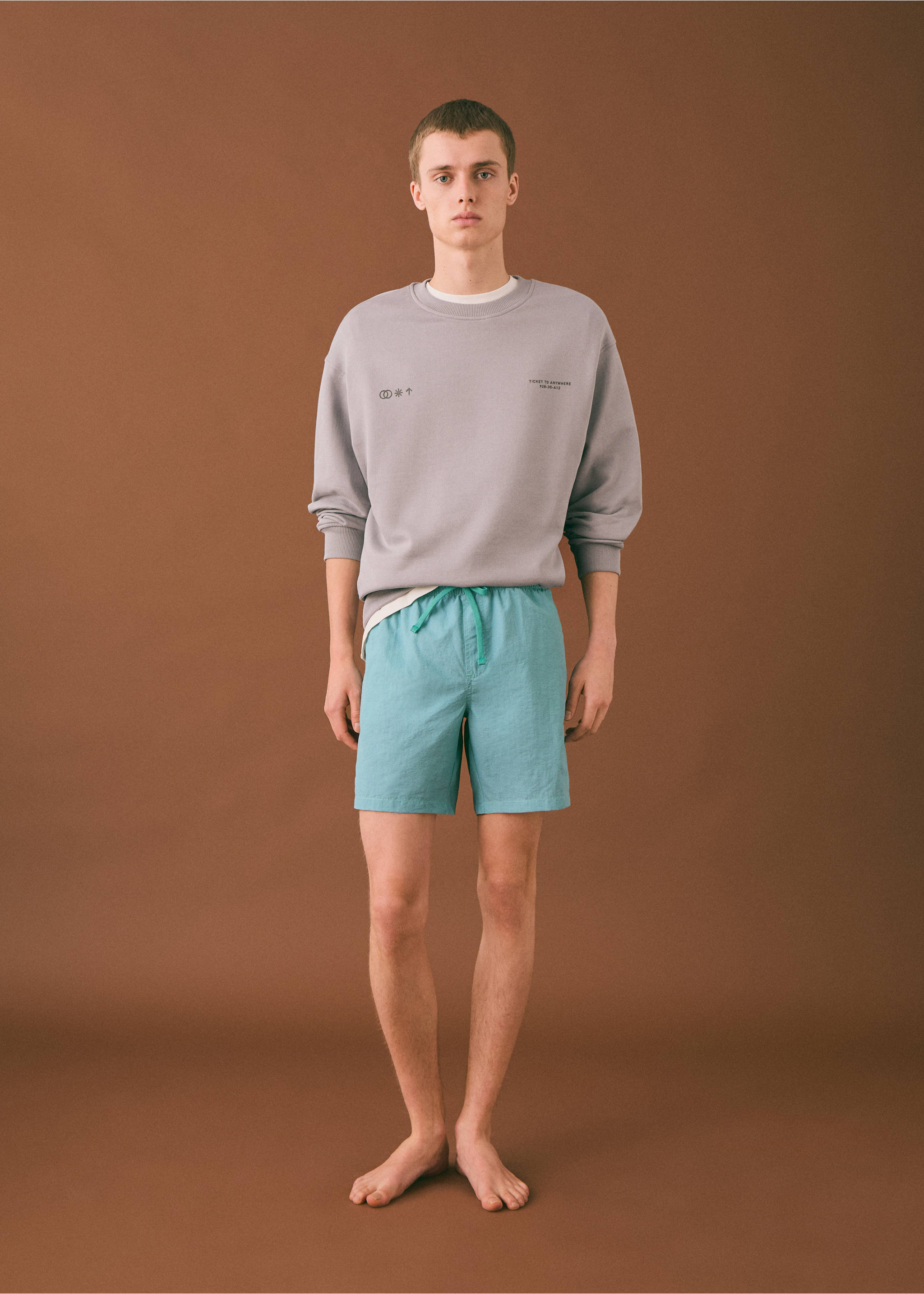 Cord plain swimming trunks - Details of the article 2, Pastel Green. Ref: 87005960-00.