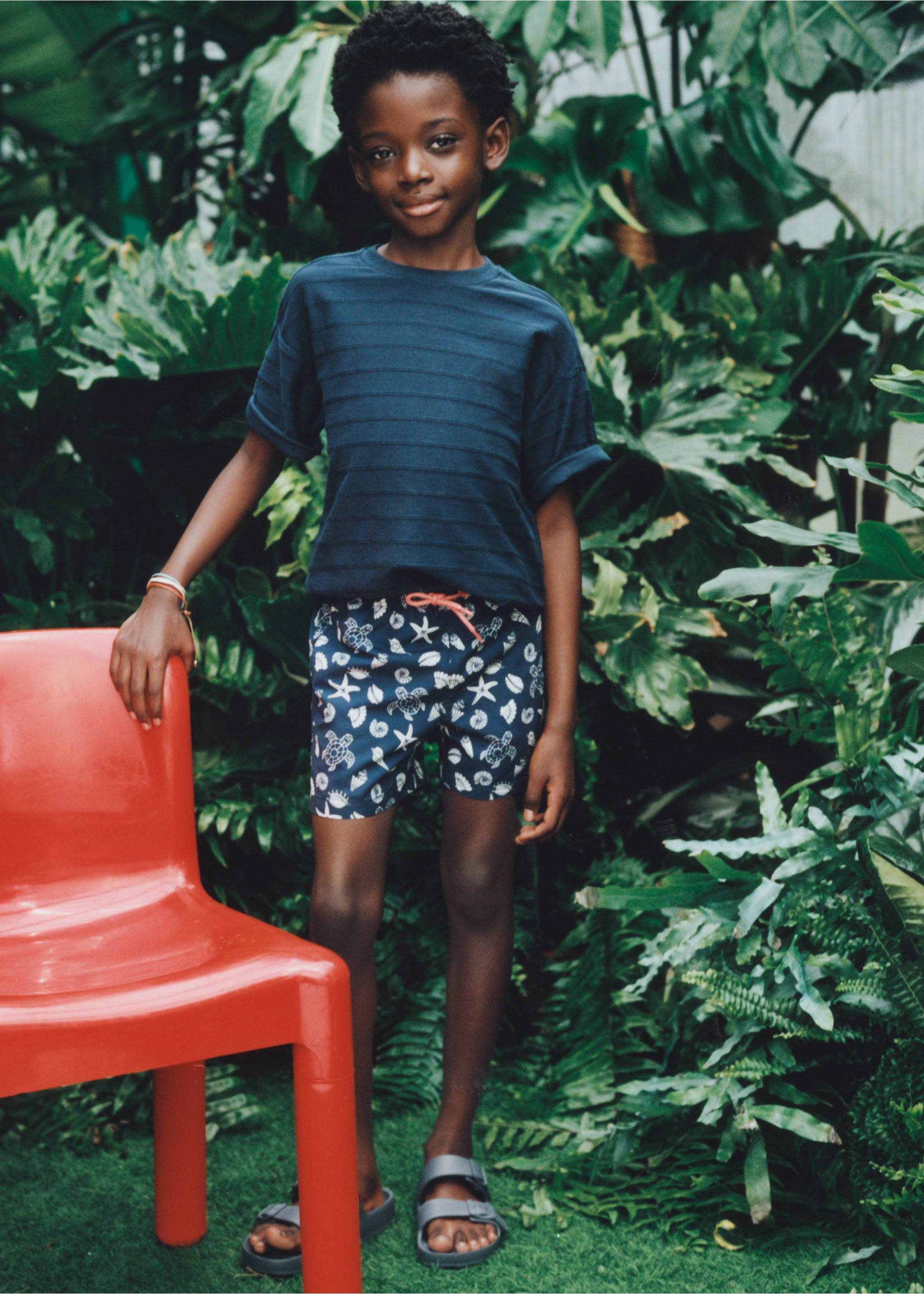 Marine-print swimsuit - Details of the article 5, Dark Navy. Ref: 87005971-00.