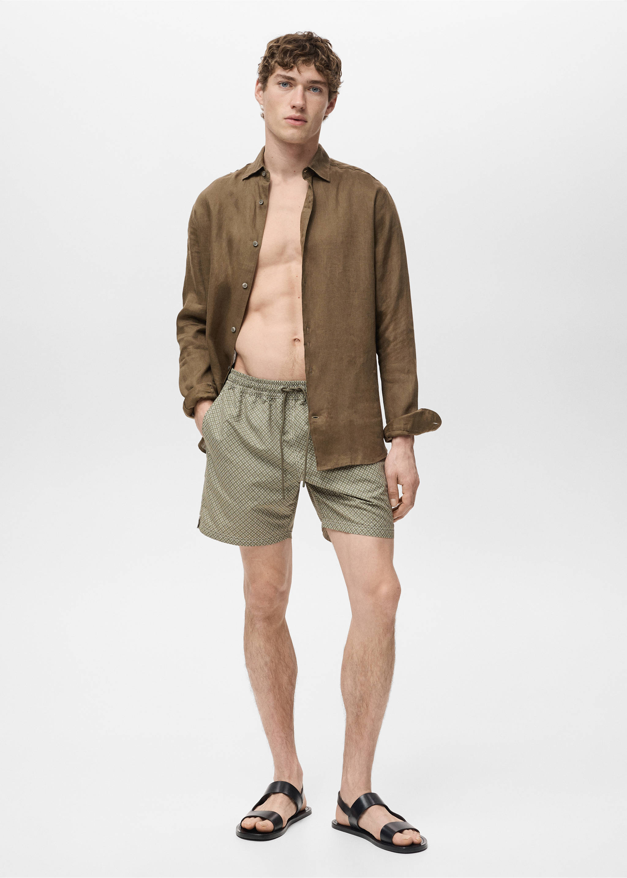 Maillot de bain imprimé géométrique - Détail de l'article 4, Kaki. Ref: 87005985-00.