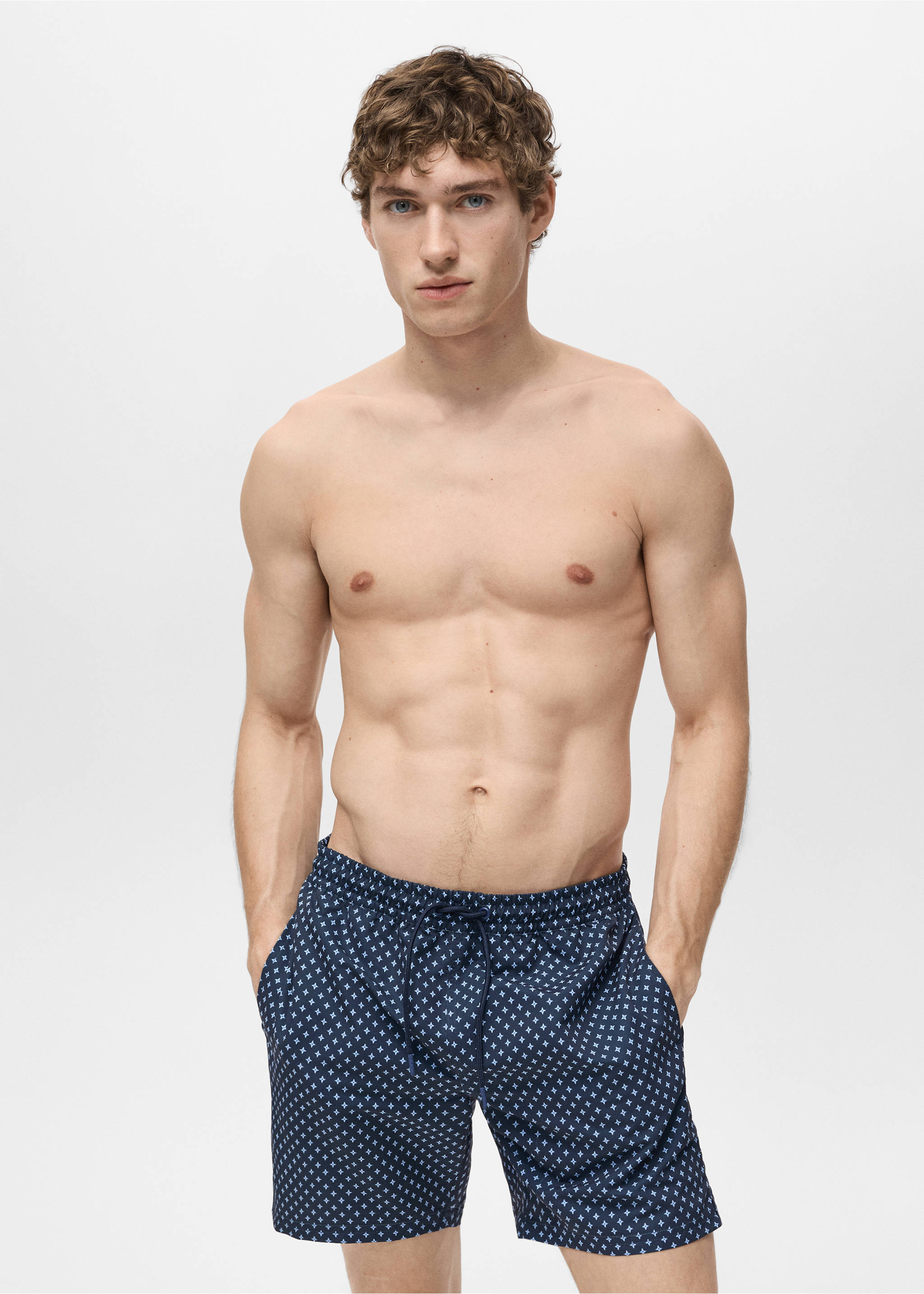 Maillot de bain imprimé géométrique - Plan moyen, Bleu marine. Ref: 87005985-00.