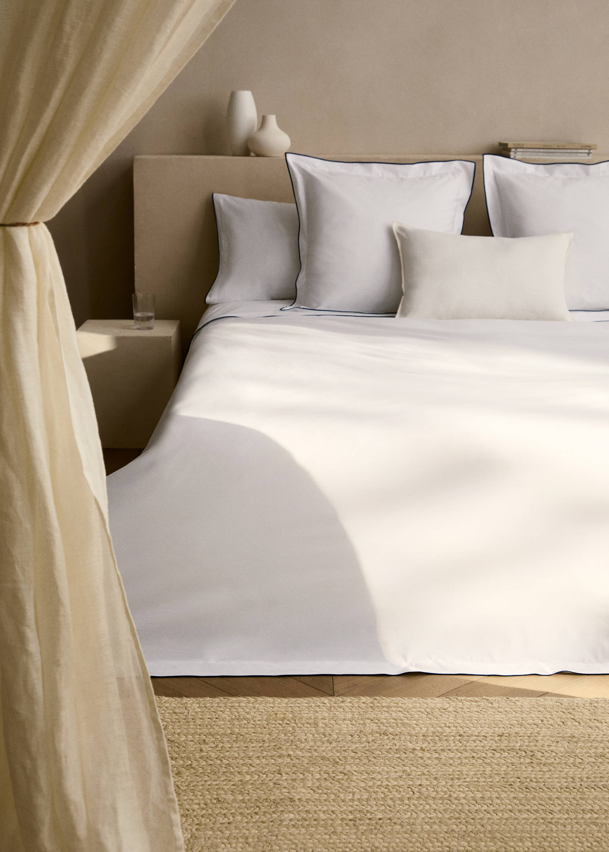 Funda nórdica algodón percal overlock contraste cama 180/200 cm - Plano general