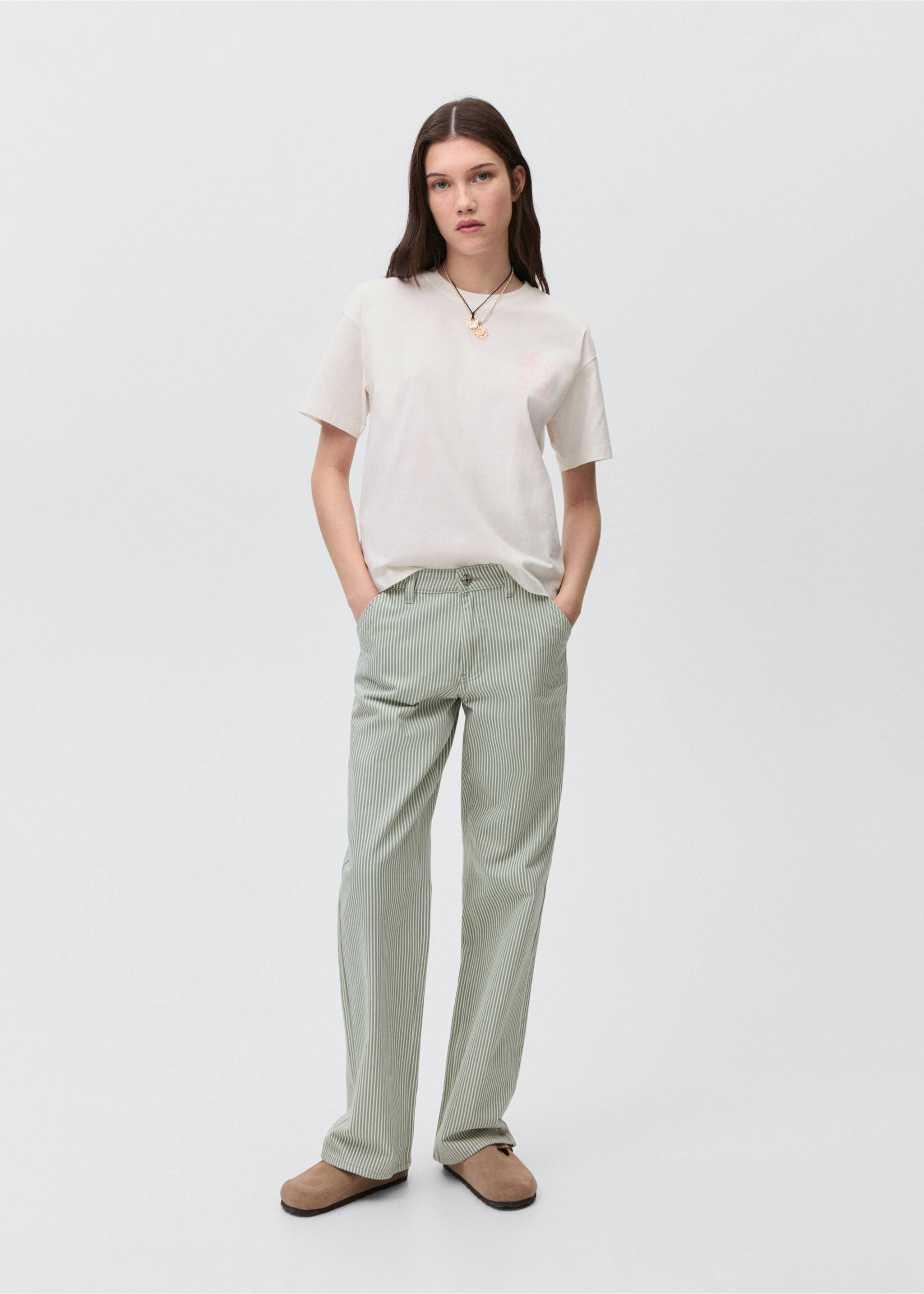 Camiseta algodón estampada - Plano general, Blanco roto. Ref: 87006348-00.