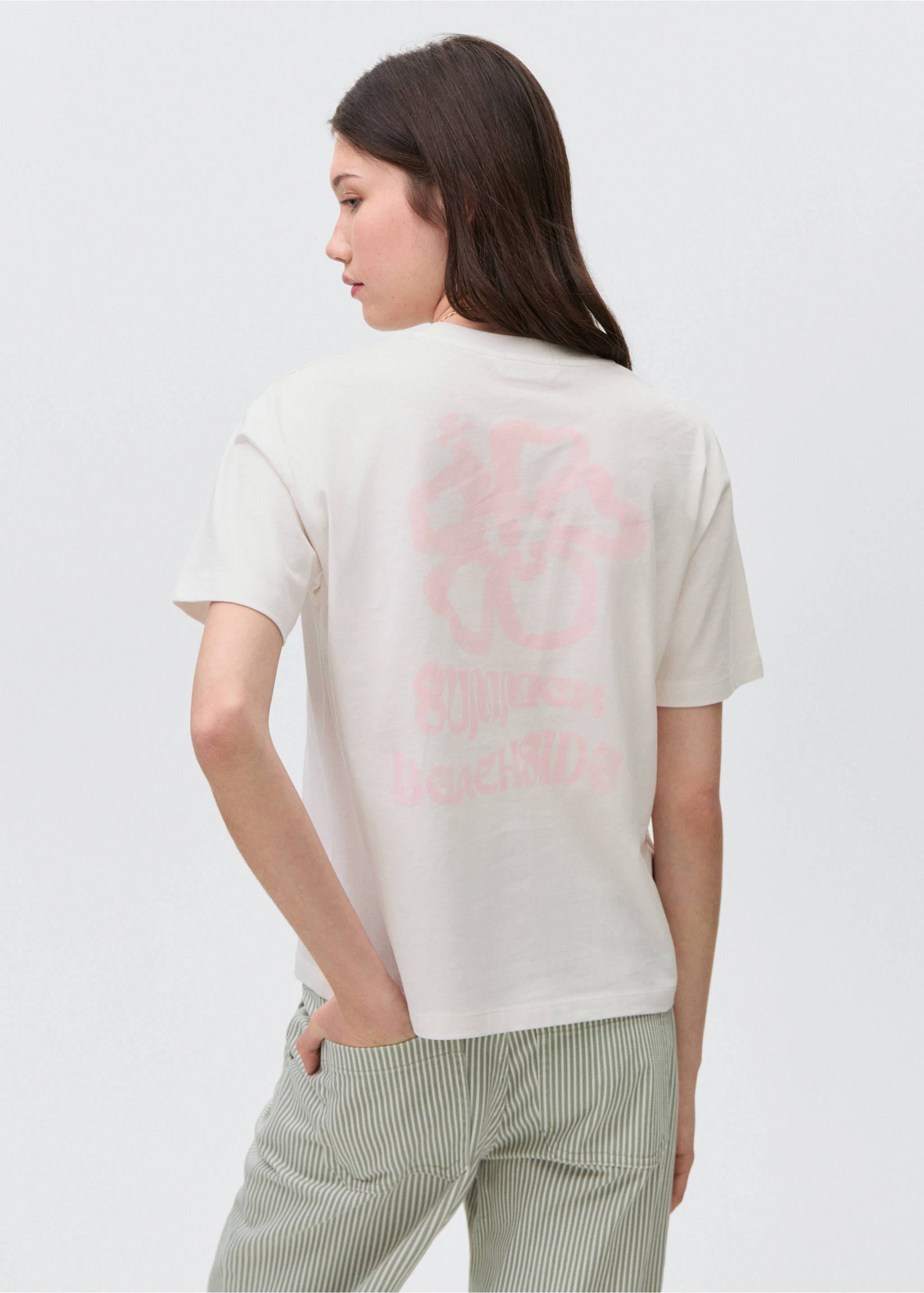 Camiseta algodón estampada - Reverso del artículo, Blanco roto. Ref: 87006348-00.