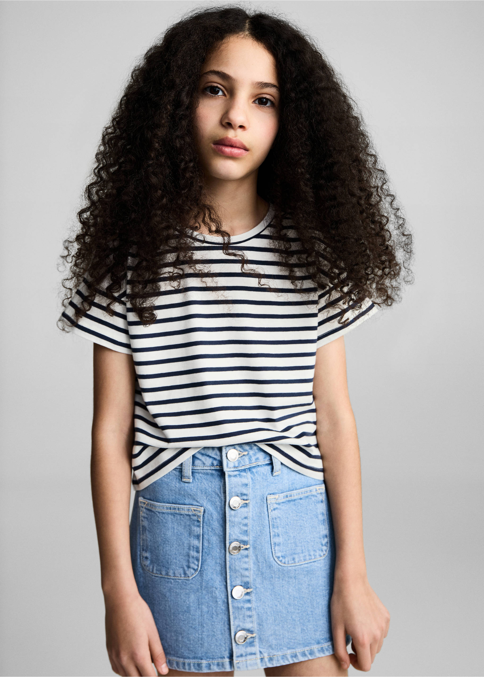 Cut-out t-shirt with striped shoulders - Medium plane, Dark Navy. Ref: 87006355-00.