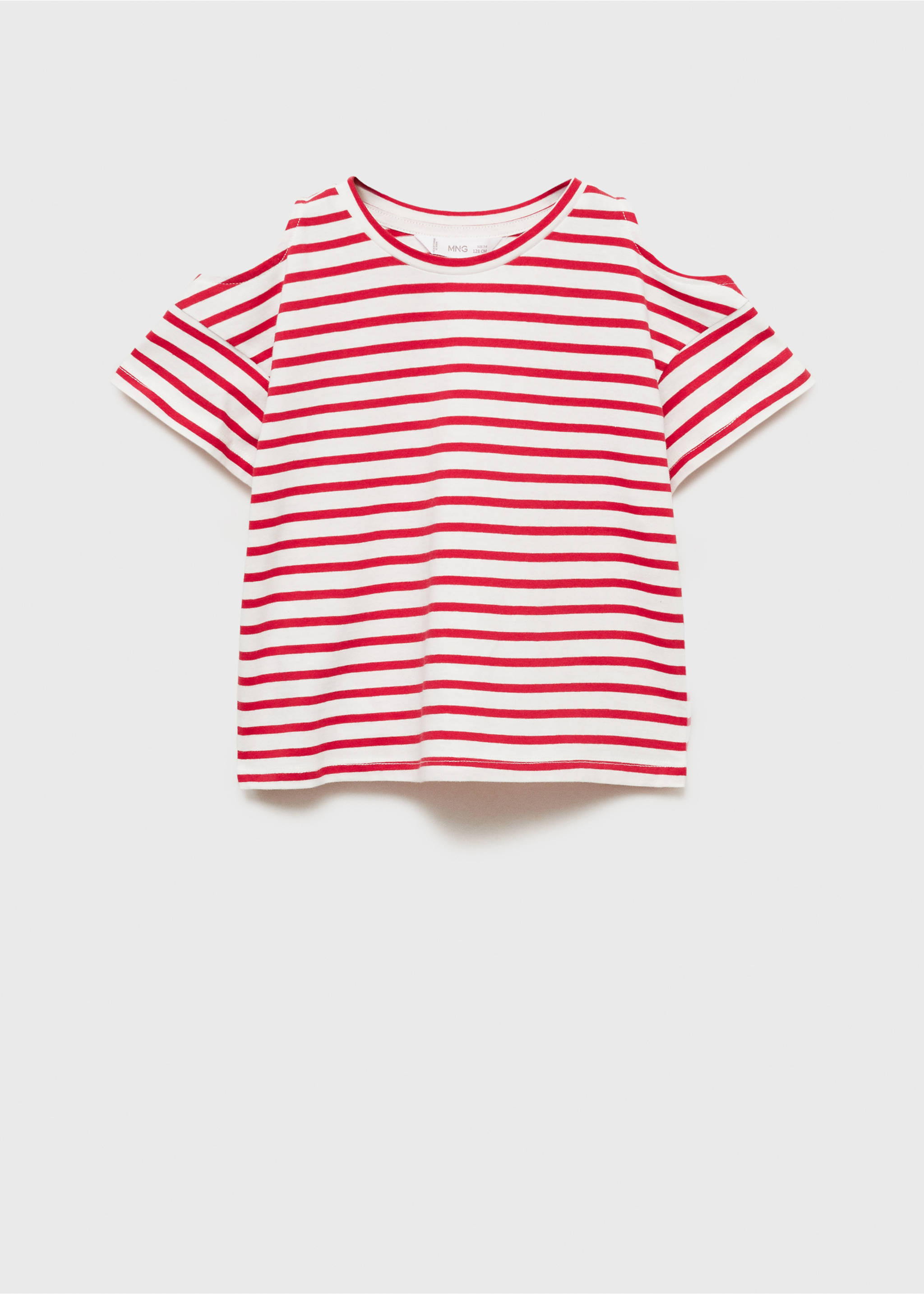 Gestreiftes T-Shirt mit Cut-Outs im Schulterbereich - Artikel ohne Model, Rot. Ref: 87006355-00.