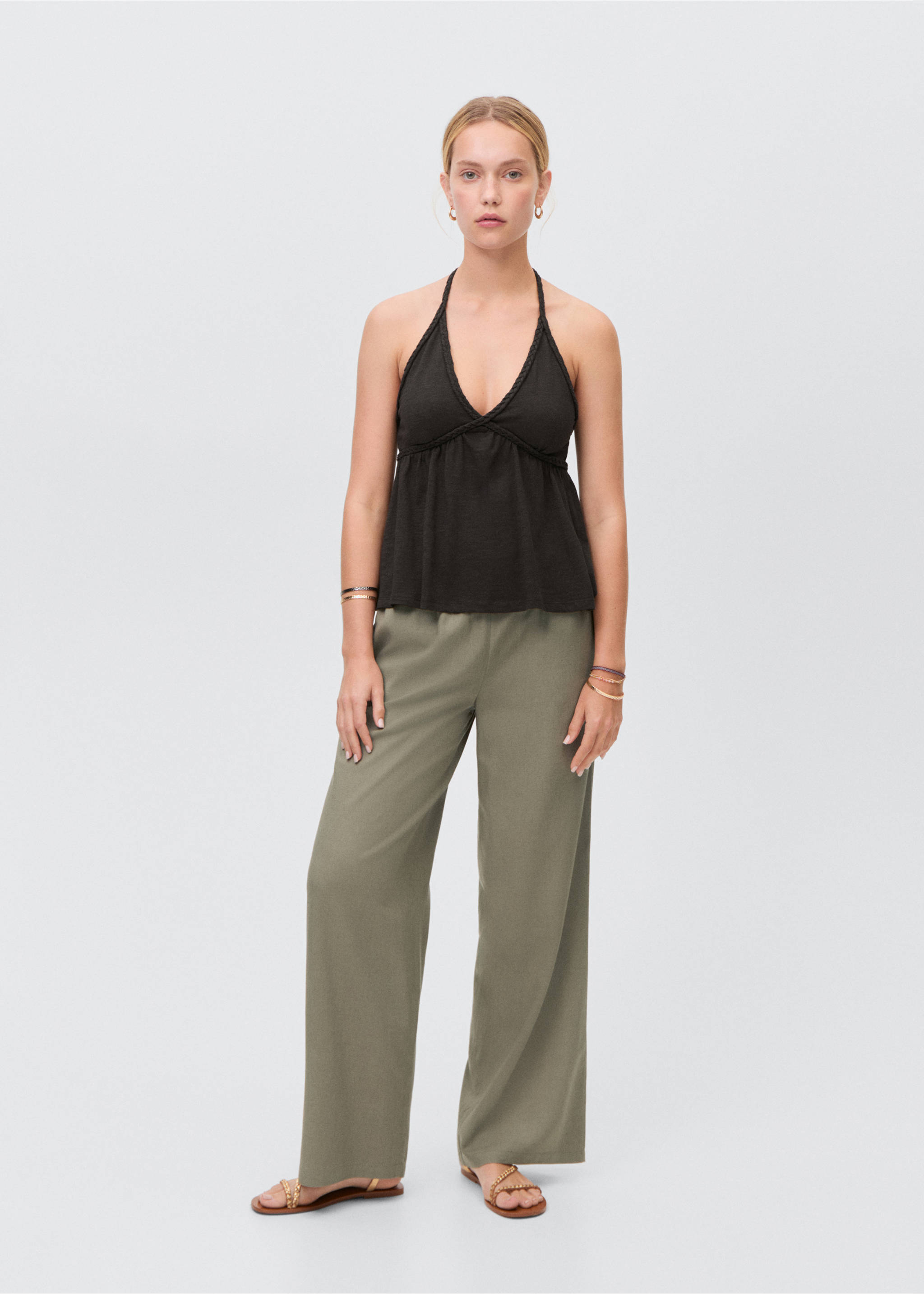 Gerade Leinenhose - Allgemeine Ansicht, Khaki. Ref: 87006356-00.