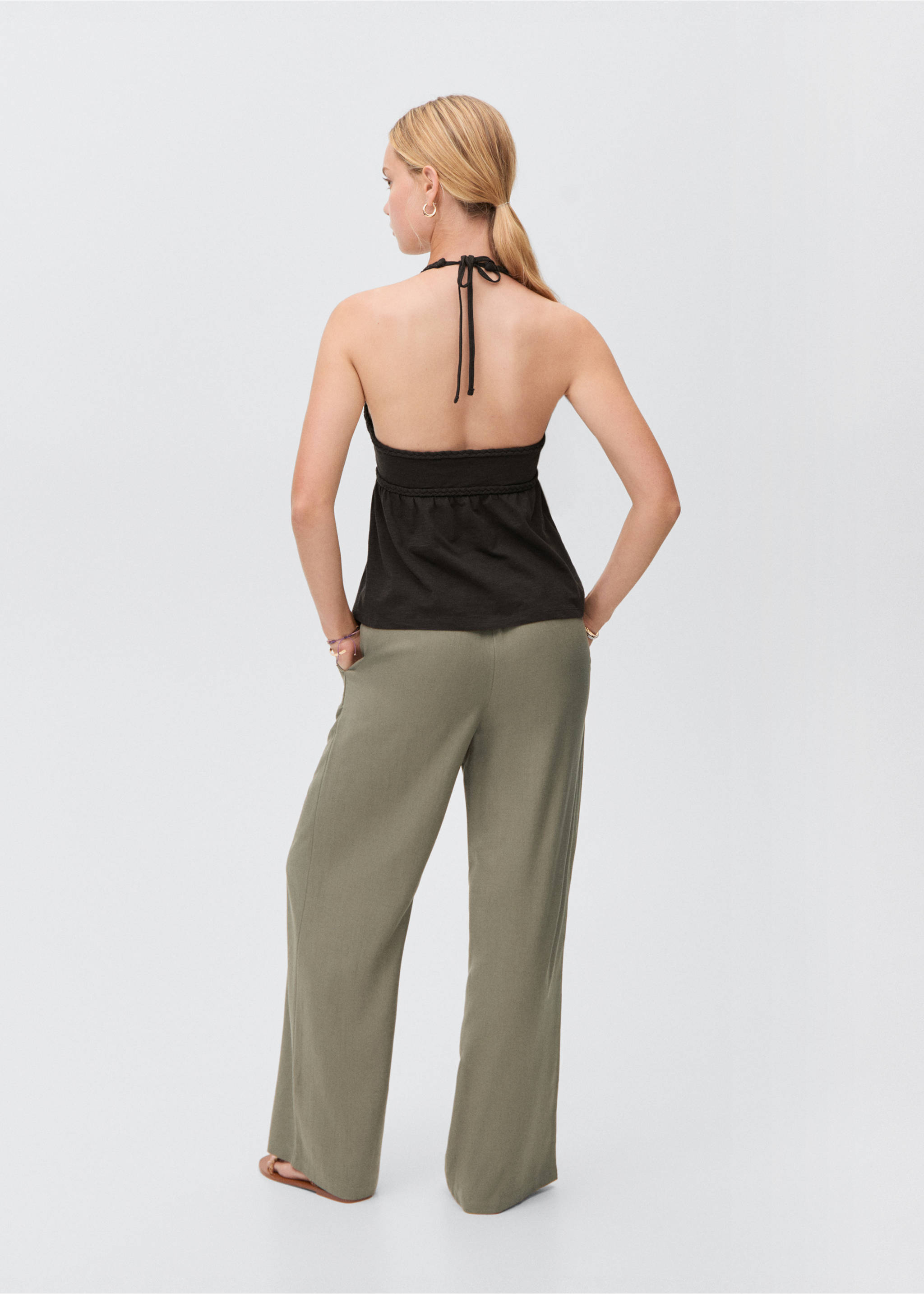 Gerade Leinenhose - Rückseite des Artikels, Khaki. Ref: 87006356-00.
