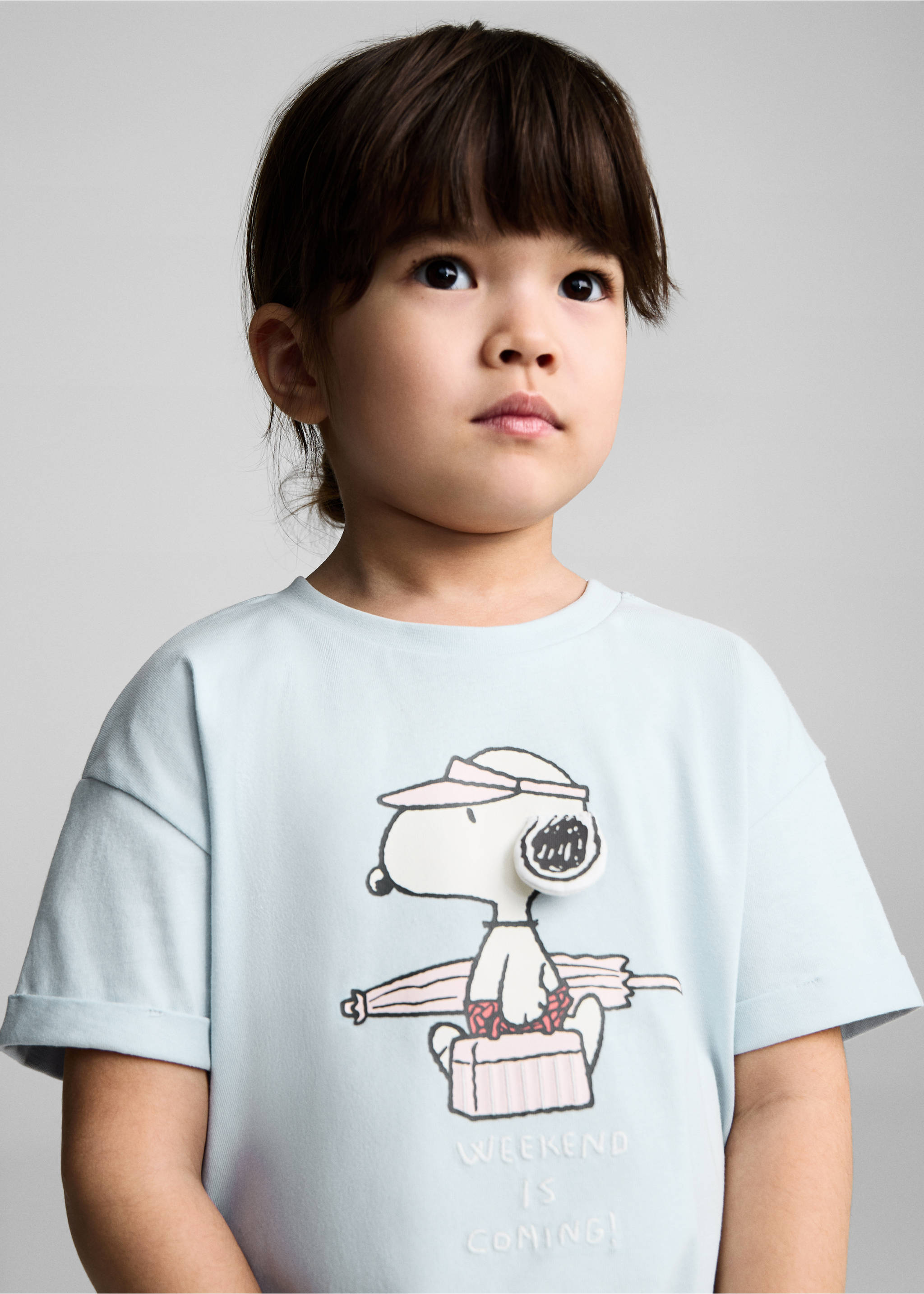 Snoopy printed t-shirt - Details of the article 1, Sky Blue. Ref: 87006363-00.